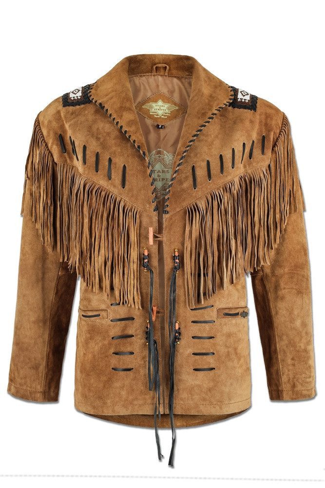 Stars & Stripes Lederjacke Buffalo mit Fransen, Perlen und Lederbändern
