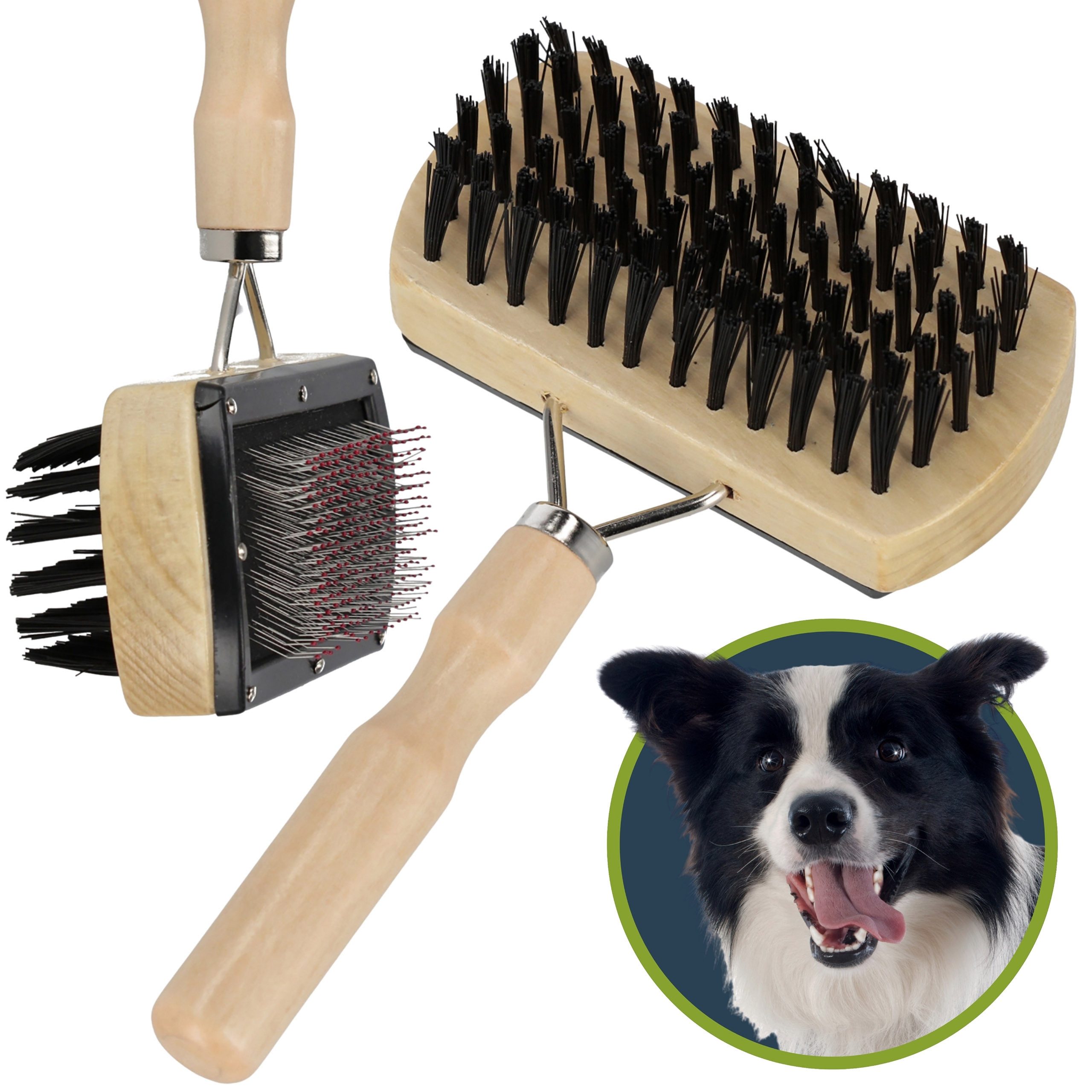 Sarcia.eu Fellbürste 2in1 Zweiseitige Bürste mit Holzgriff für Hunde & Katzen, Naturborsten