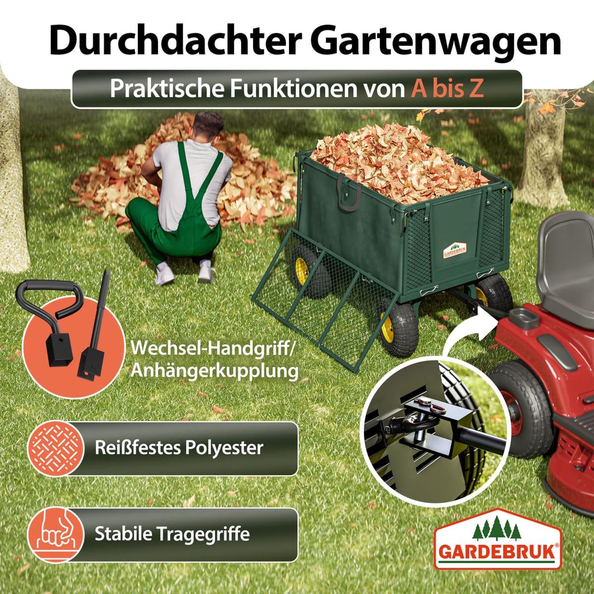 Gardebruk Bollerwagen, Transportwagen Klappbar 550kg Gartenwagen mit Rollen Handwagen Garten