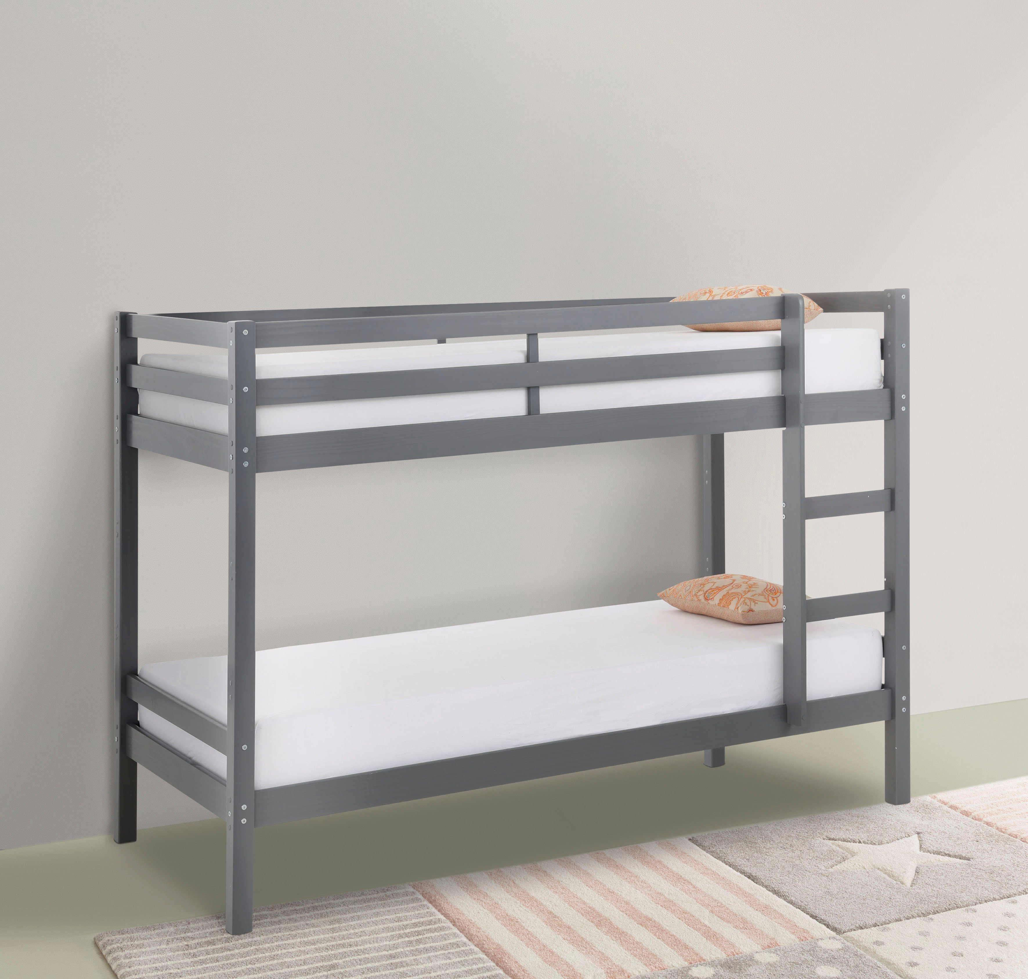 Lüttenhütt Etagenbett Alpi, Deal für begrenzte Zeit!, aus schönem massivem Kiefernholz, Stockbett, Liegeflächenlänge 200 cm grau