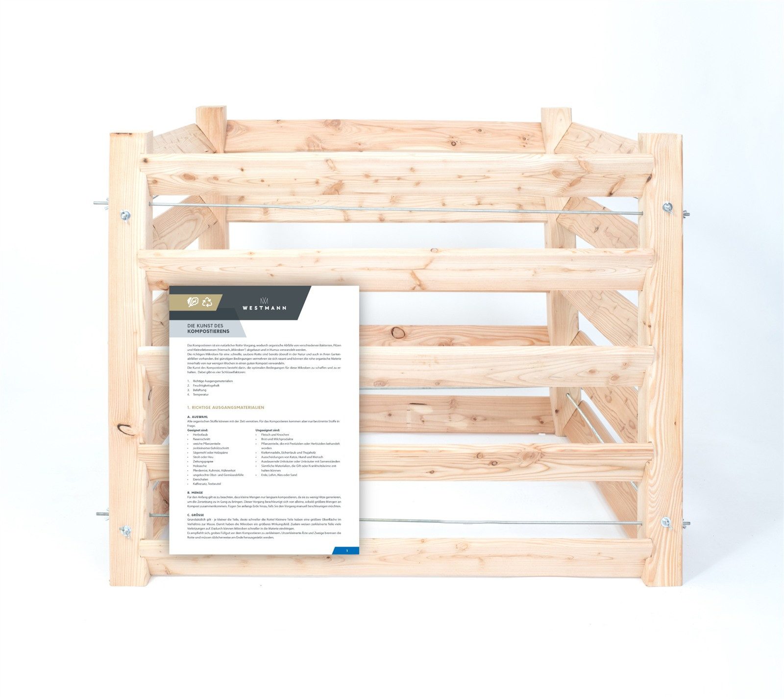 WESTMANN Komposter Konni S, BxTxH: 85x85x80 cm, 615 l, (1 St), inkl. Stangenstabilisierung, Lärchenholz, LxBxH 85x85x80 cm