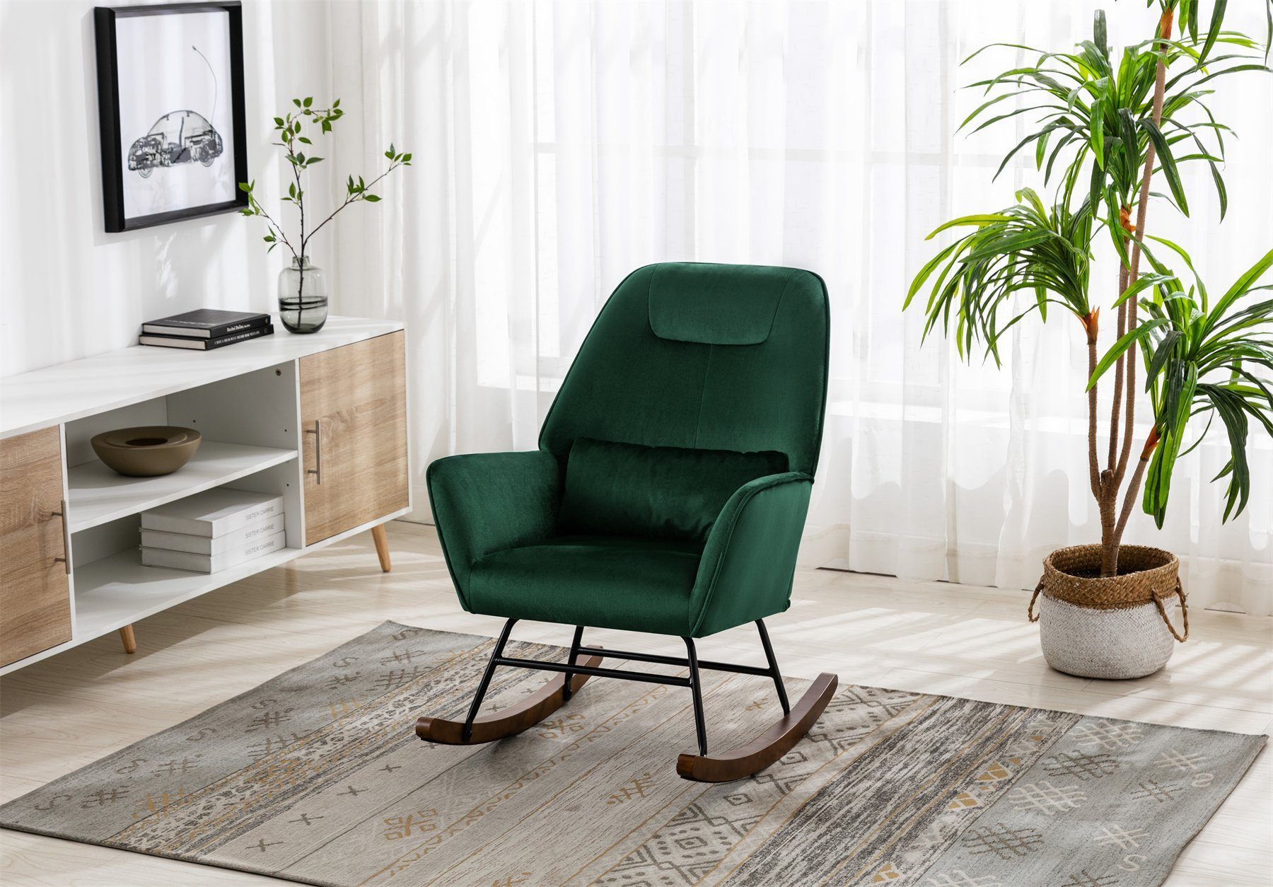 HomeMiYN Schaukelstuhl Schaukelstuhl Wohnzimmer Samt Schaukelsessel Lendenkissen Relaxsessel, samt,Stillsessel