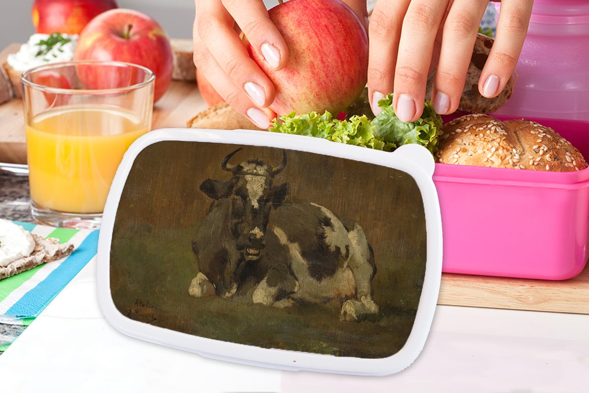 MuchoWow Lunchbox Kuh liegend - Snackbox, Kunststoff Brotbox für rosa Mauve, Mädchen, von Gemälde Kinder, Brotdose Erwachsene, (2-tlg), Anton Kunststoff