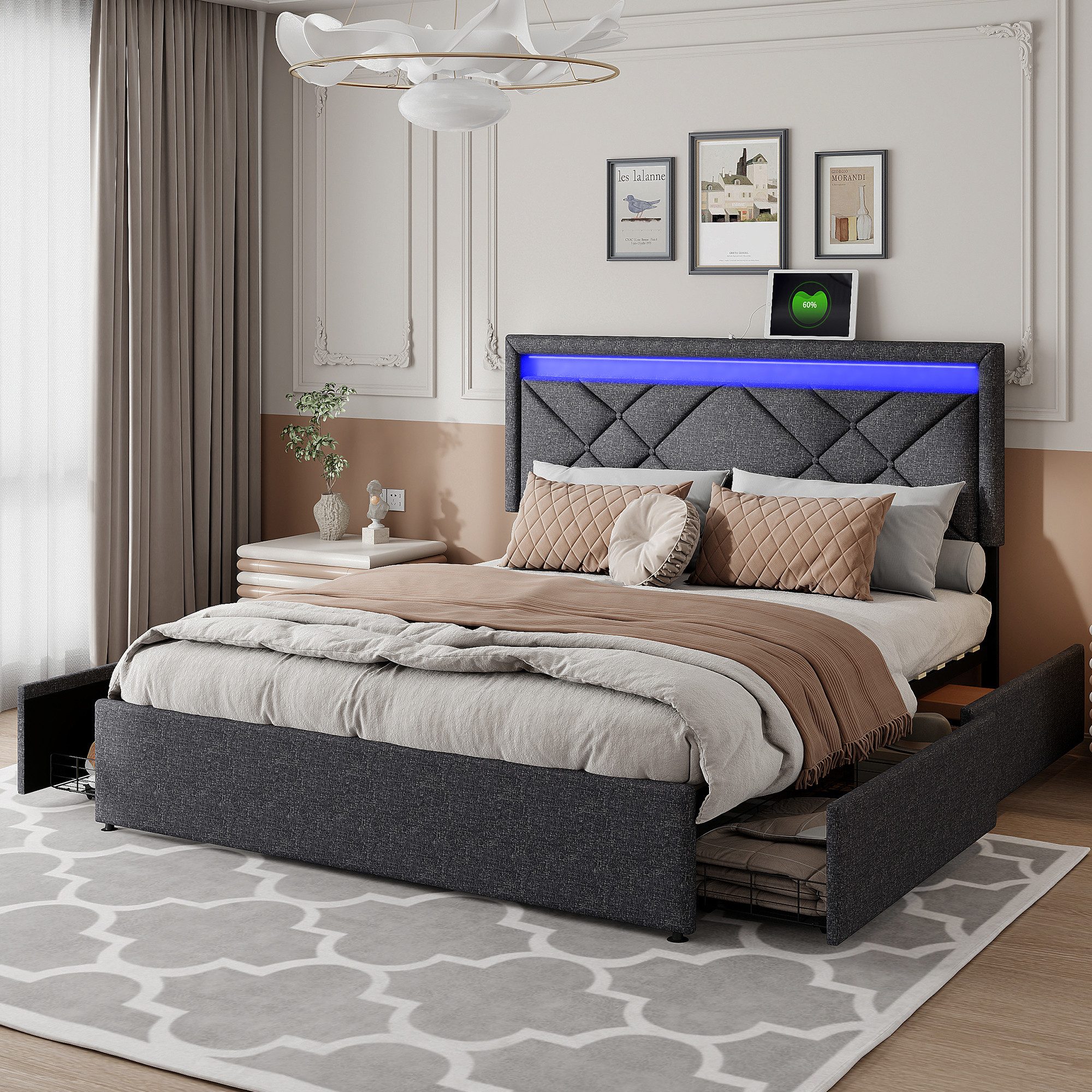 PXloue Polsterbett Doppelbett, mit USB- und günstig online kaufen