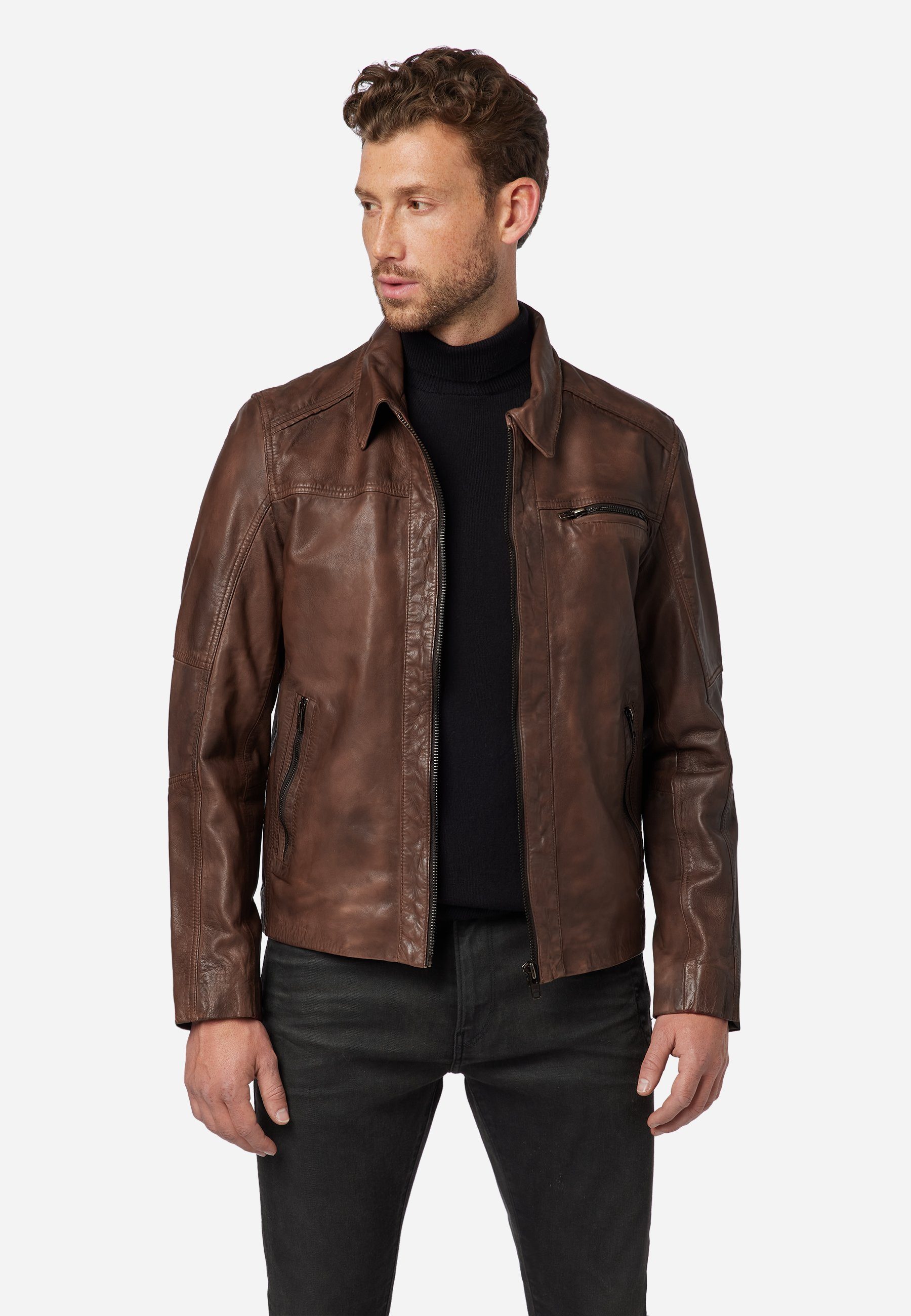 hochwertiges RICANO braun Shelby Lammleder Lederjacke