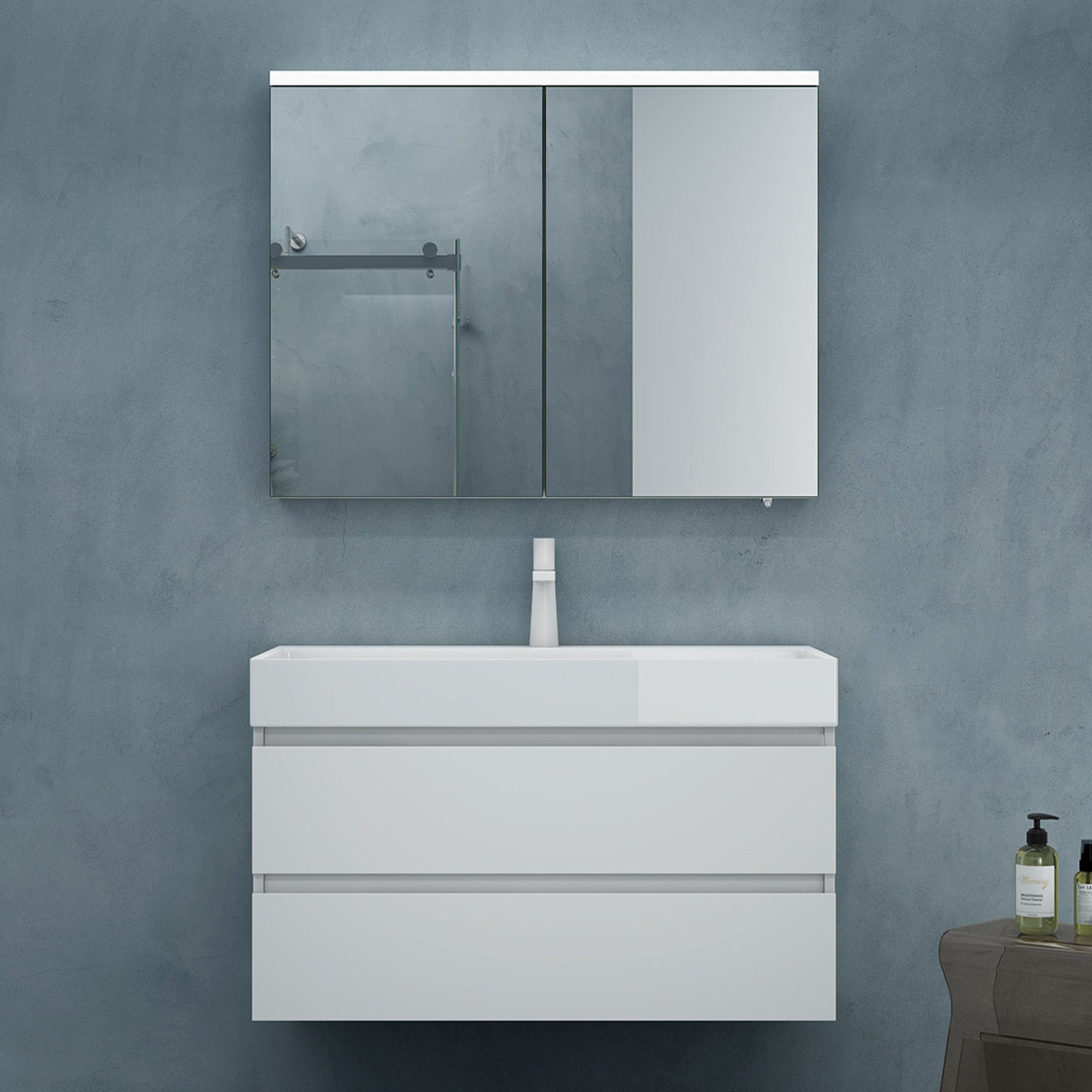 matt Spiegelschrank Spiegelschrank03 Regalbrett verstellbarem Badezimmerspiegelschrank weiß doporro LED-Spiegel