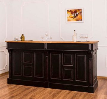 Casa Padrino Barschrank Landhausstil Thekenschrank Antik Schwarz / Naturfarben 220 x 65 x H. 107 cm - Ladentheke mit Schubladen und Ablagefächer