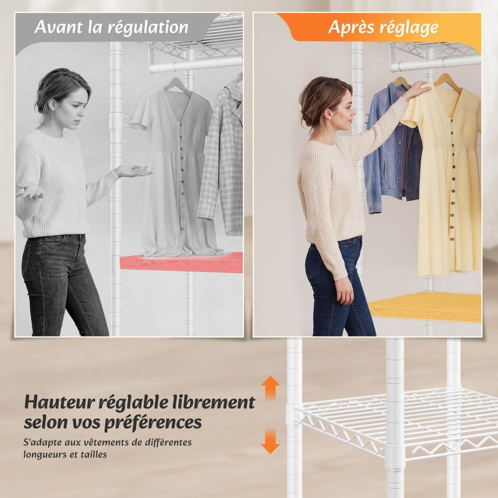 Klyvvo Kleiderständer Offener Kleiderschrank mit 3 Regalböden & 4 Haken für Mäntel, Jacken, (1 St., Höhenverstellbarer Kleiderständer mit 2 Kleiderstangen), 200 – Bild 5 von 5