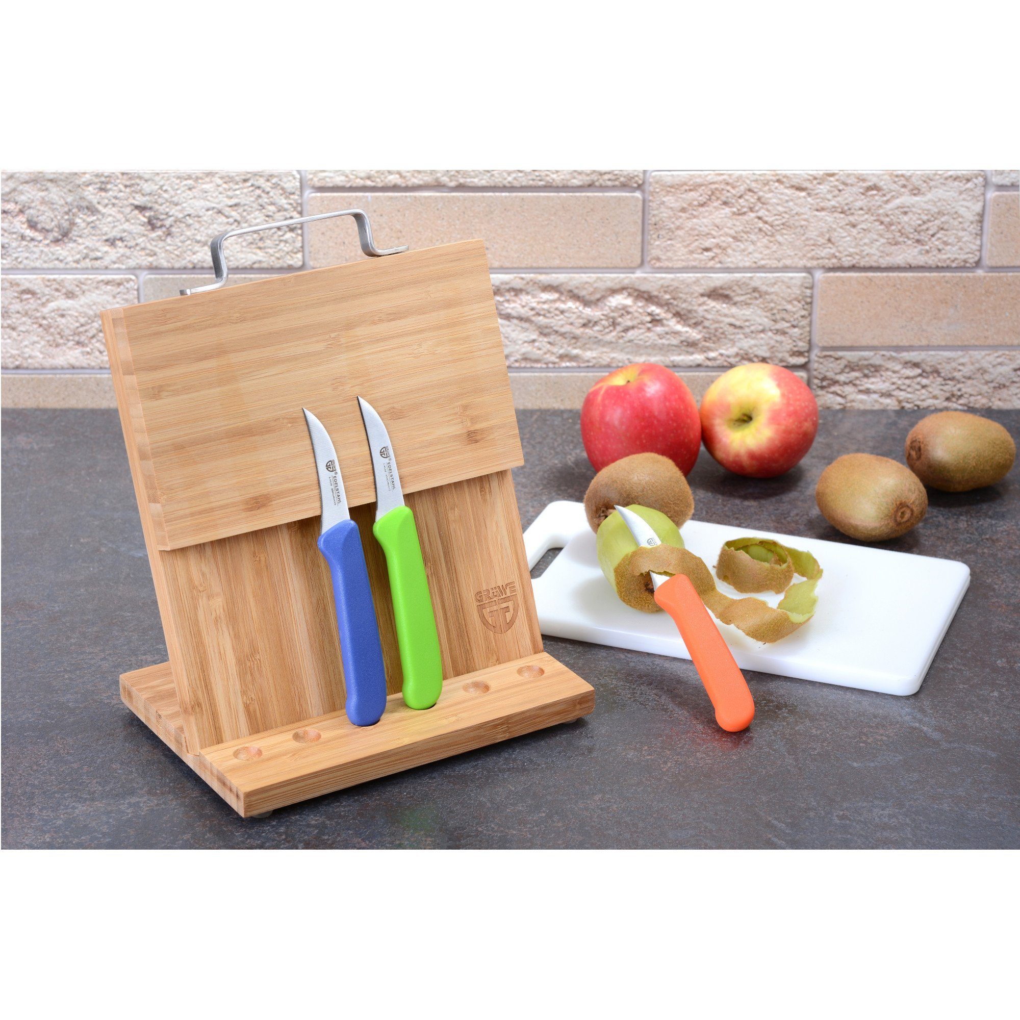 Bunt, GRÄWE Küchenmessern Bambus klein GRÄWE Messerblock Magnet-Messerhalter Natur mit