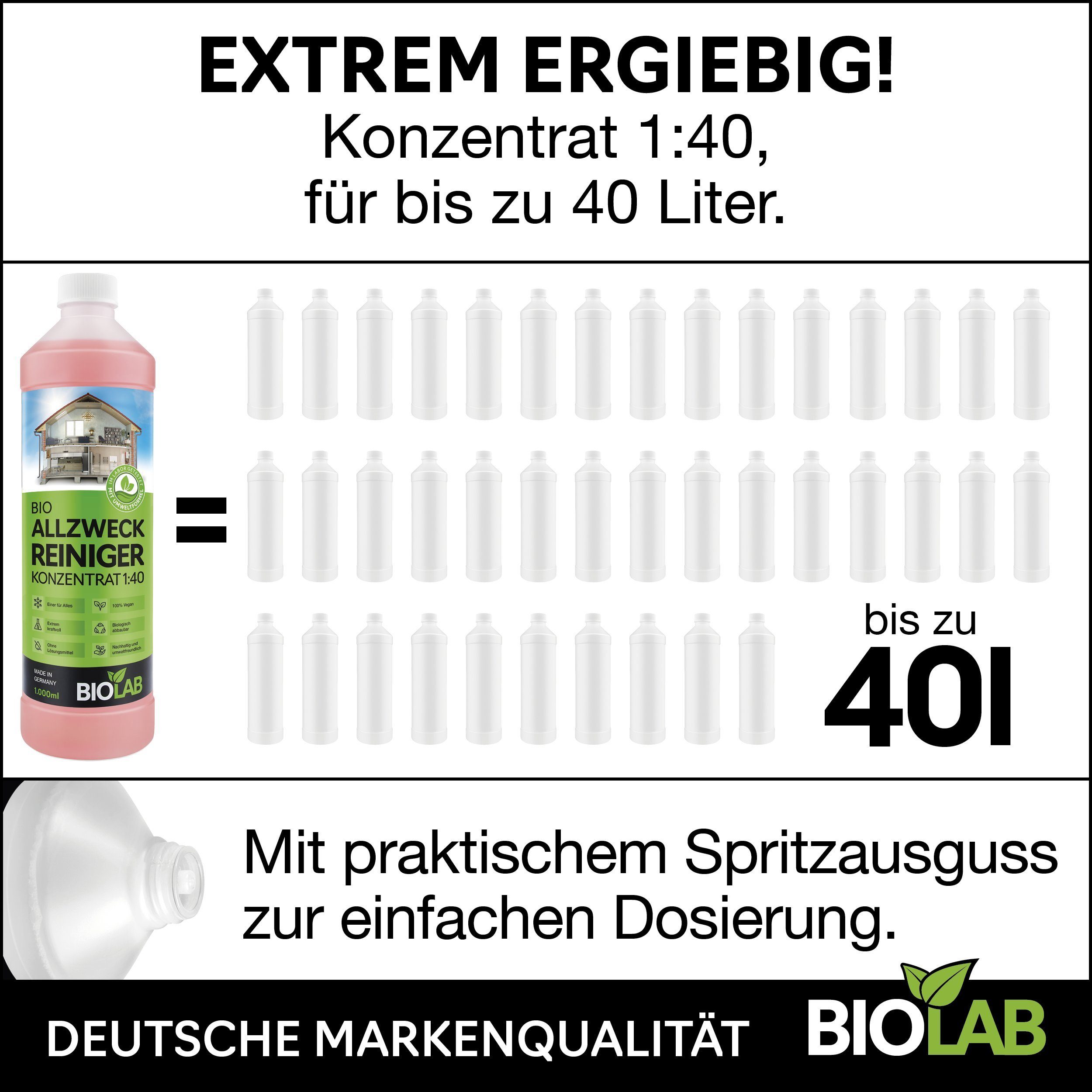 für den ml BIOLAB Universalreiniger (1-St. 1000 Allzweckreiniger Konzentrat Haushalt) Allzweckreiniger ganzen 1:40