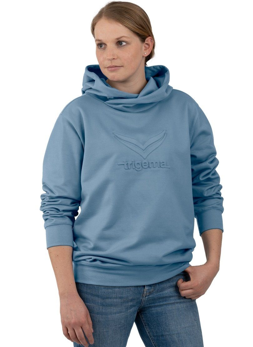 Trigema Kapuzensweatshirt TRIGEMA Kapuzenpullover mit großem 3D-Motiv pearl-blue