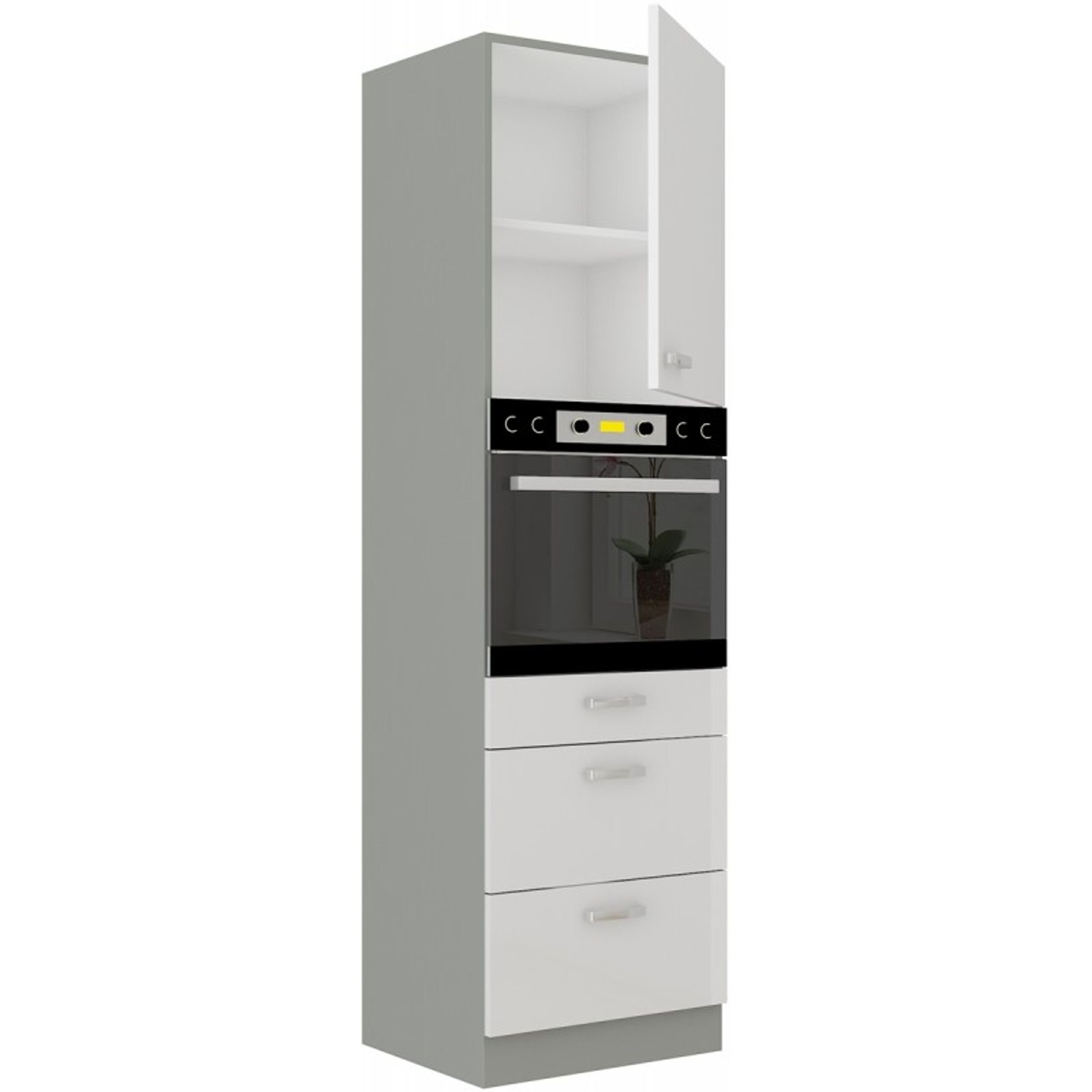 Küchen-Preisbombe Hochschrank 60 cm Küche Bianca Weiß Hochglanz + Grau Küch günstig online kaufen