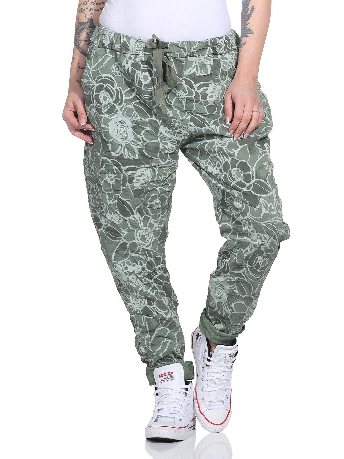 Mississhop Pumphose Hose Sweatpants Jogginghose Freizeithose Blumen Einheitsgröße M.370