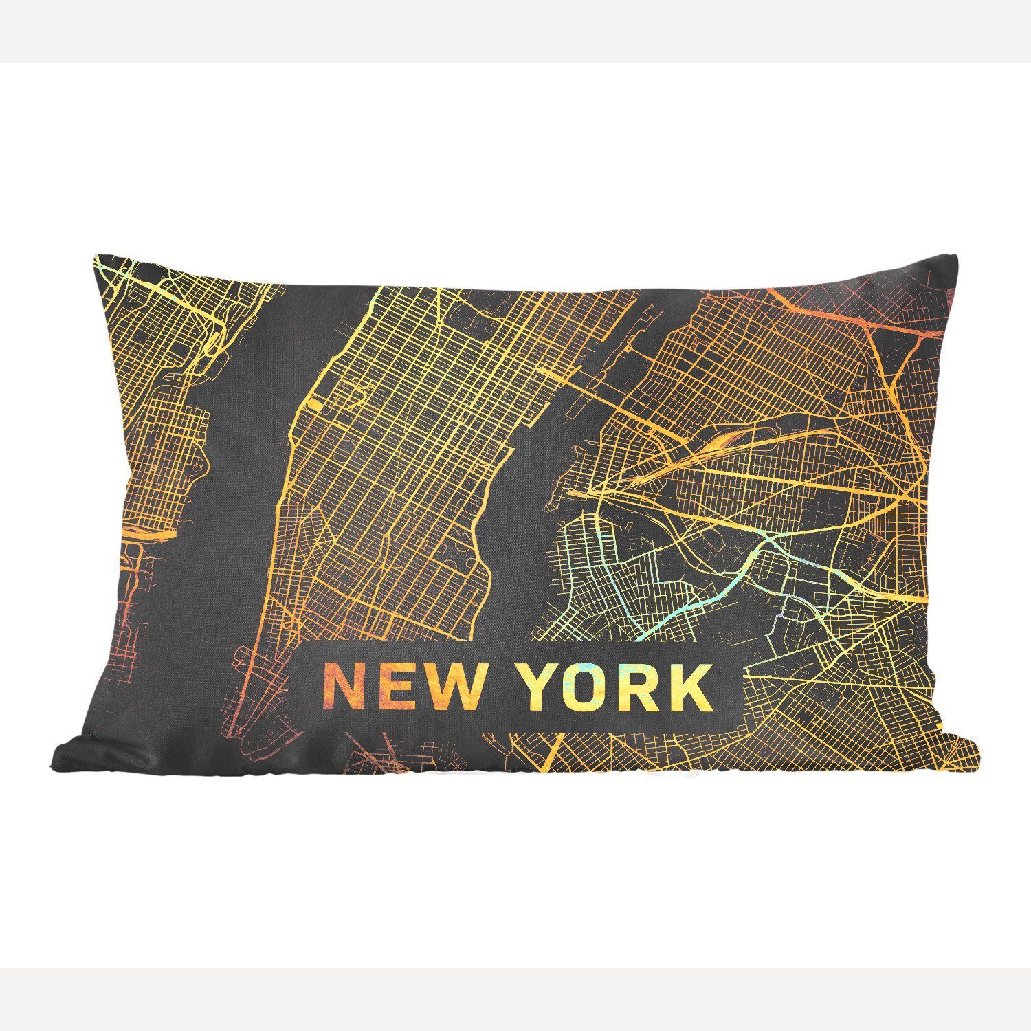 MuchoWow Dekokissen New York - Karte - Zusammenfassung, Wohzimmer Dekoration, Zierkissen, Dekokissen mit Füllung, Schlafzimmer