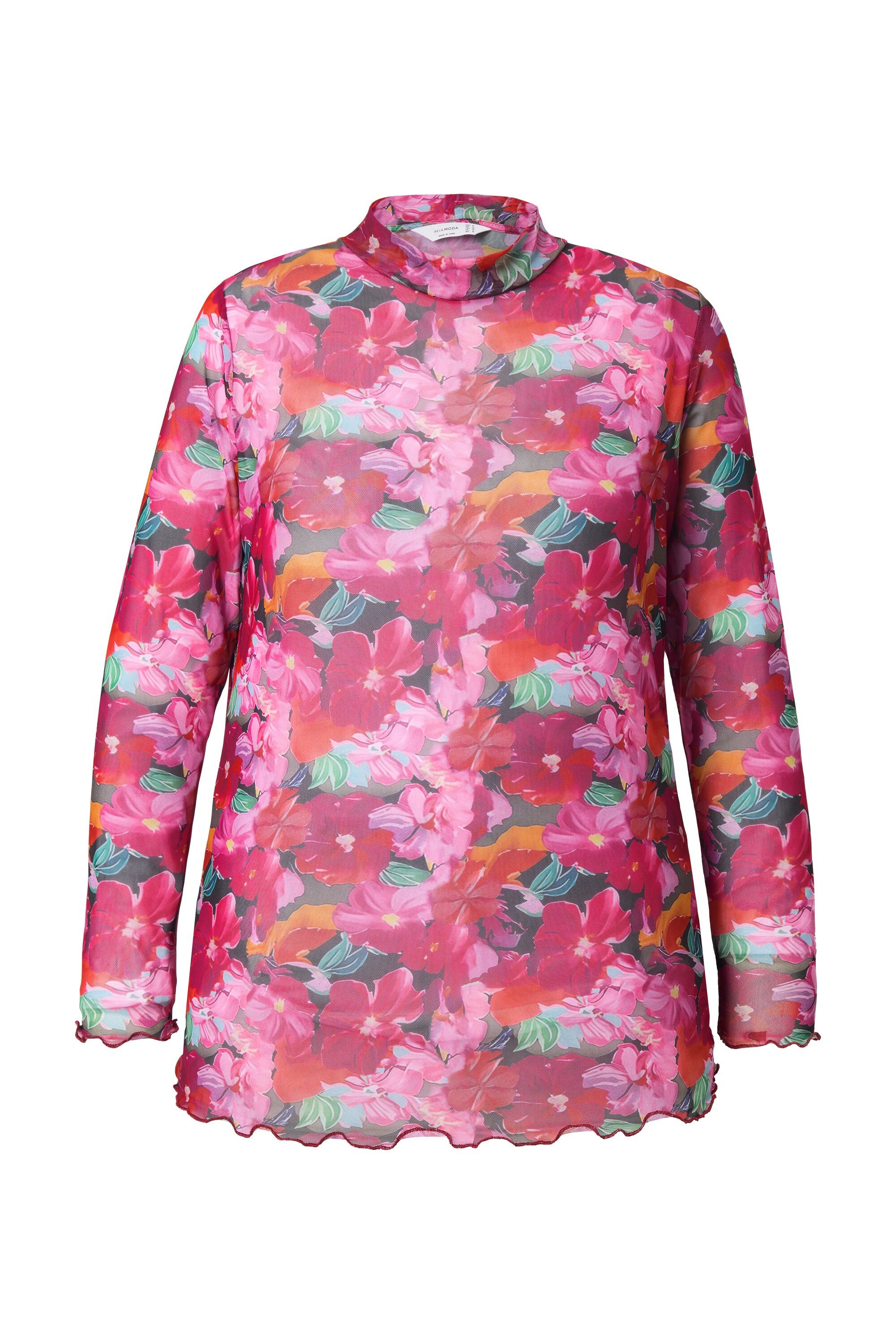 MIAMODA Longsleeve Meshshirt Slim Fit Leo Stehkragen Langarm günstig online kaufen