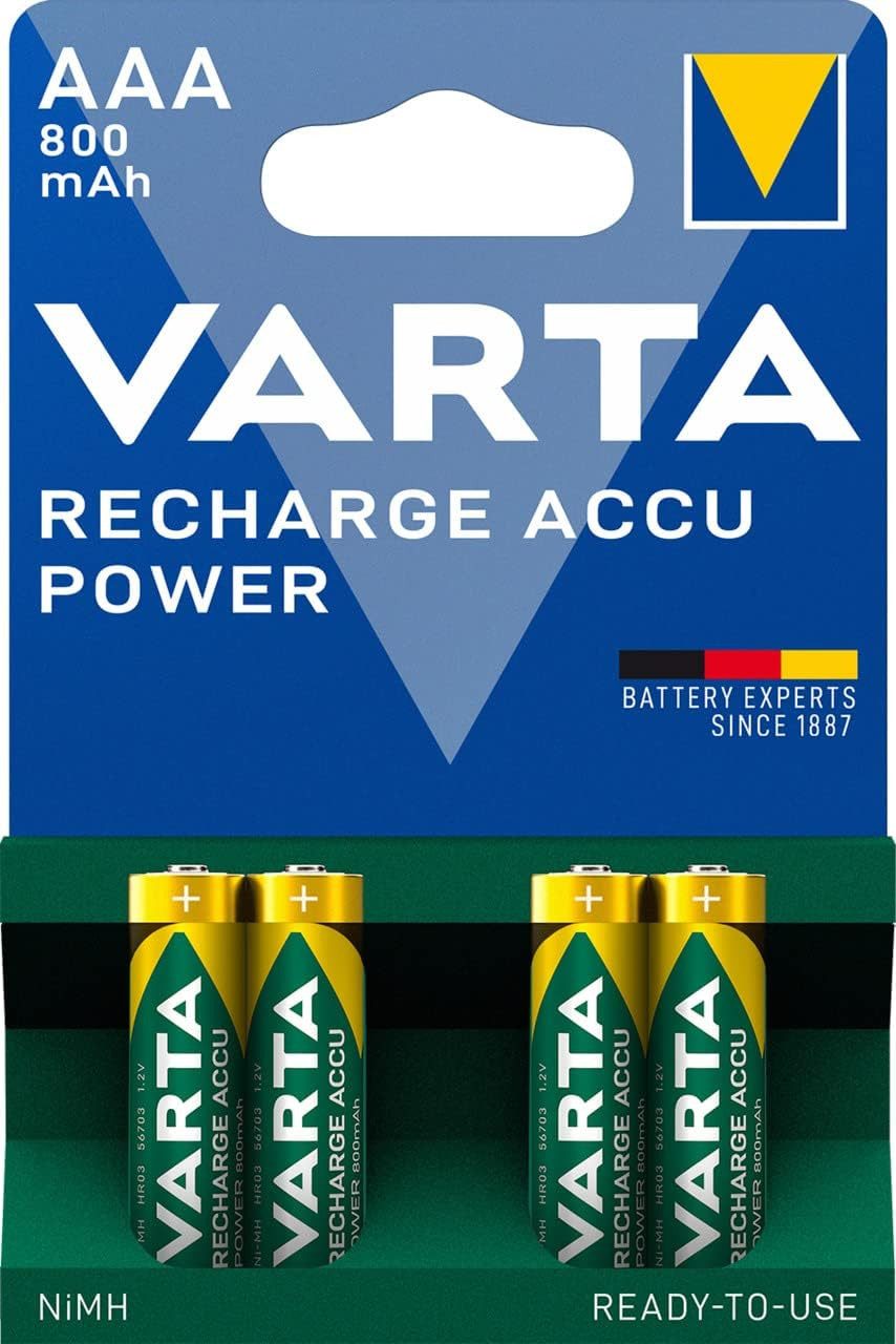 VARTA 4x Batterien AAA, wiederaufladbar, Recharge Akku, 800 mAh, vorgeladen Akku VARTA Recharge Accu Power AAA 800 mAh 800 mAh (1,2 V V, 1 St), bis zu 1000 Ladezyklen, kompatibel mit allen NiMH-Ladegeräten
