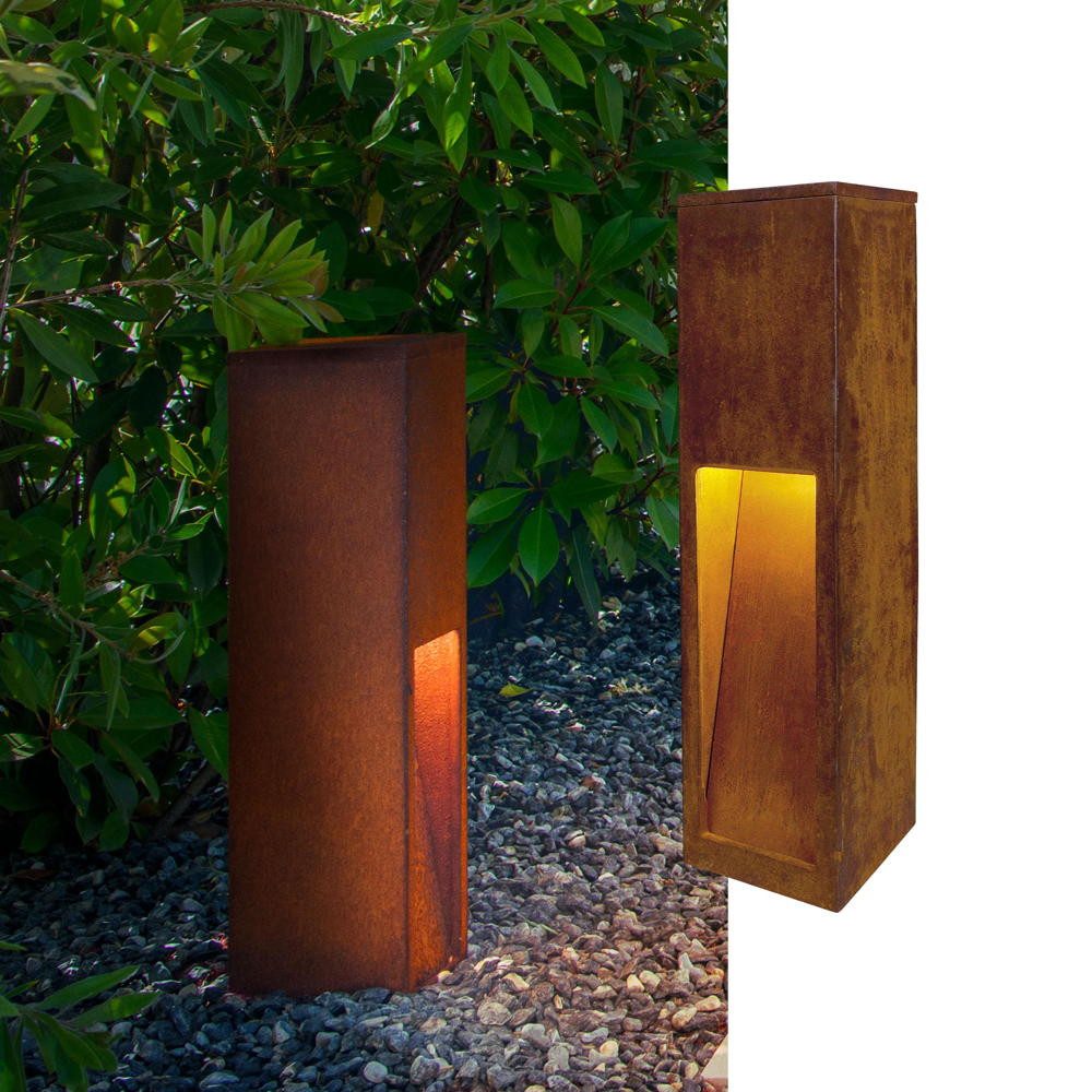 SLV Außen-Stehlampe Eisen Wegeleuchte Rusty Slot, gerostet, eckig, LED