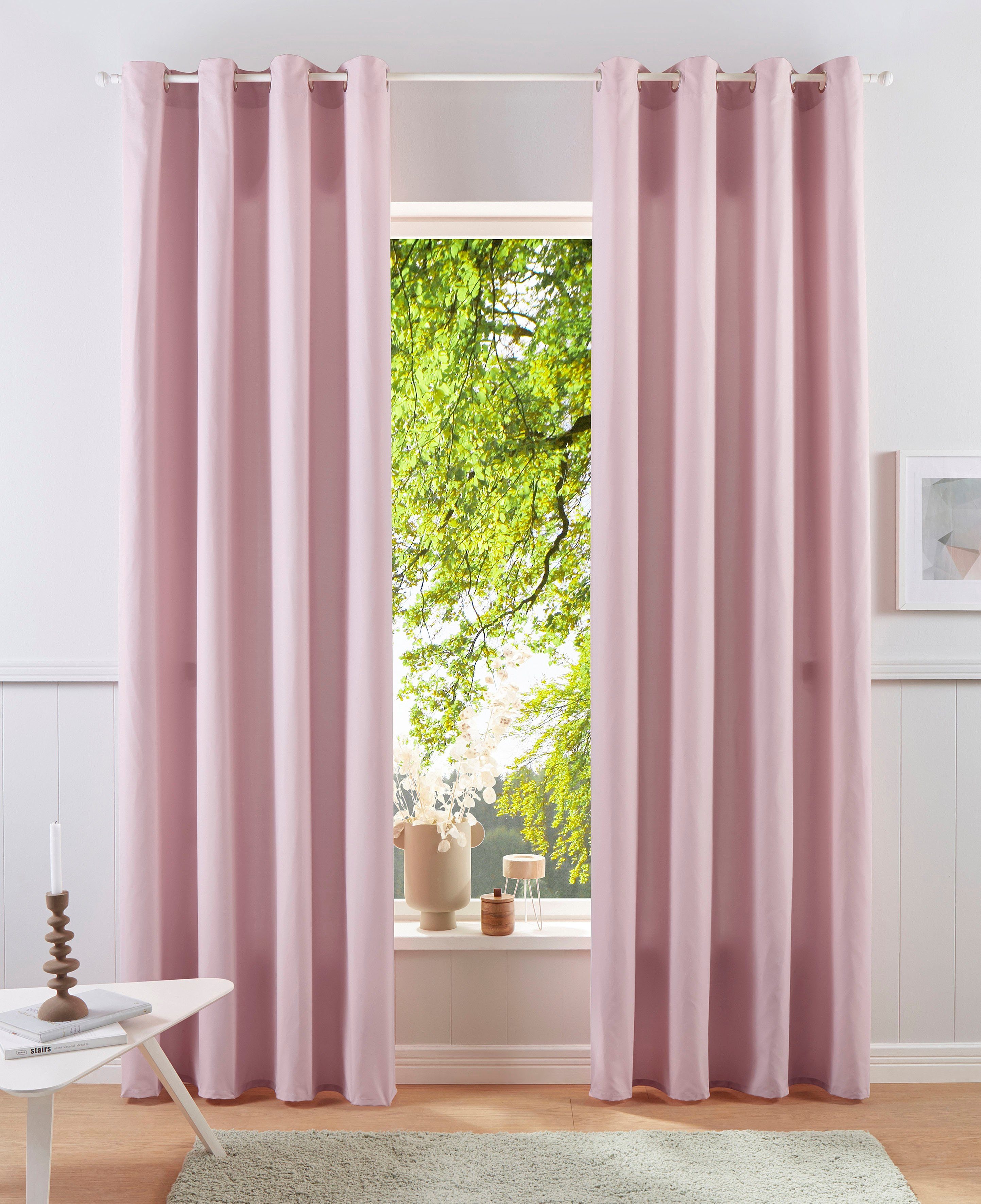 OTTO home Vorhang Parry (2 St), Ösen, blickdicht, Polyester, 2-er Set, blickdicht, monochrom, basic