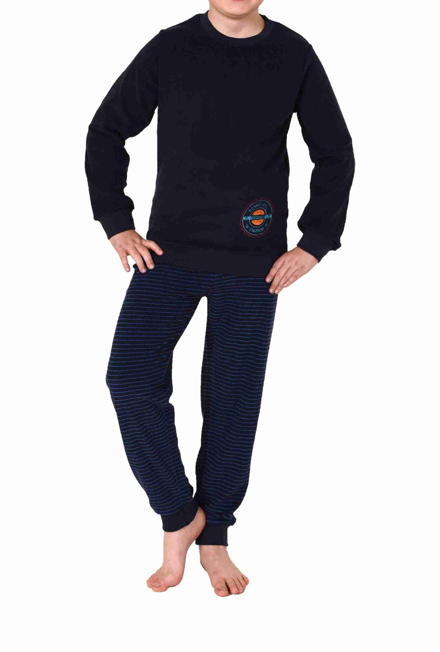 Pyjama Kuscheliger Jungen langarm Frottee Schlafanzug mit Bündchen