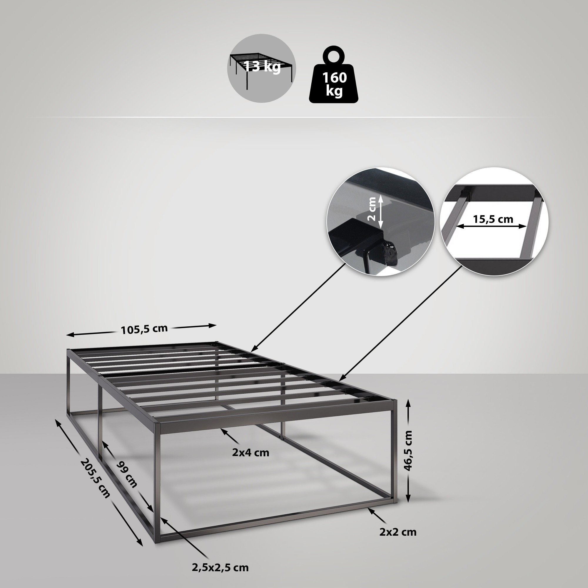 CLP Metallbett Scala, robustes Bettgestell mit Lattenrost & Stauraum günstig online kaufen