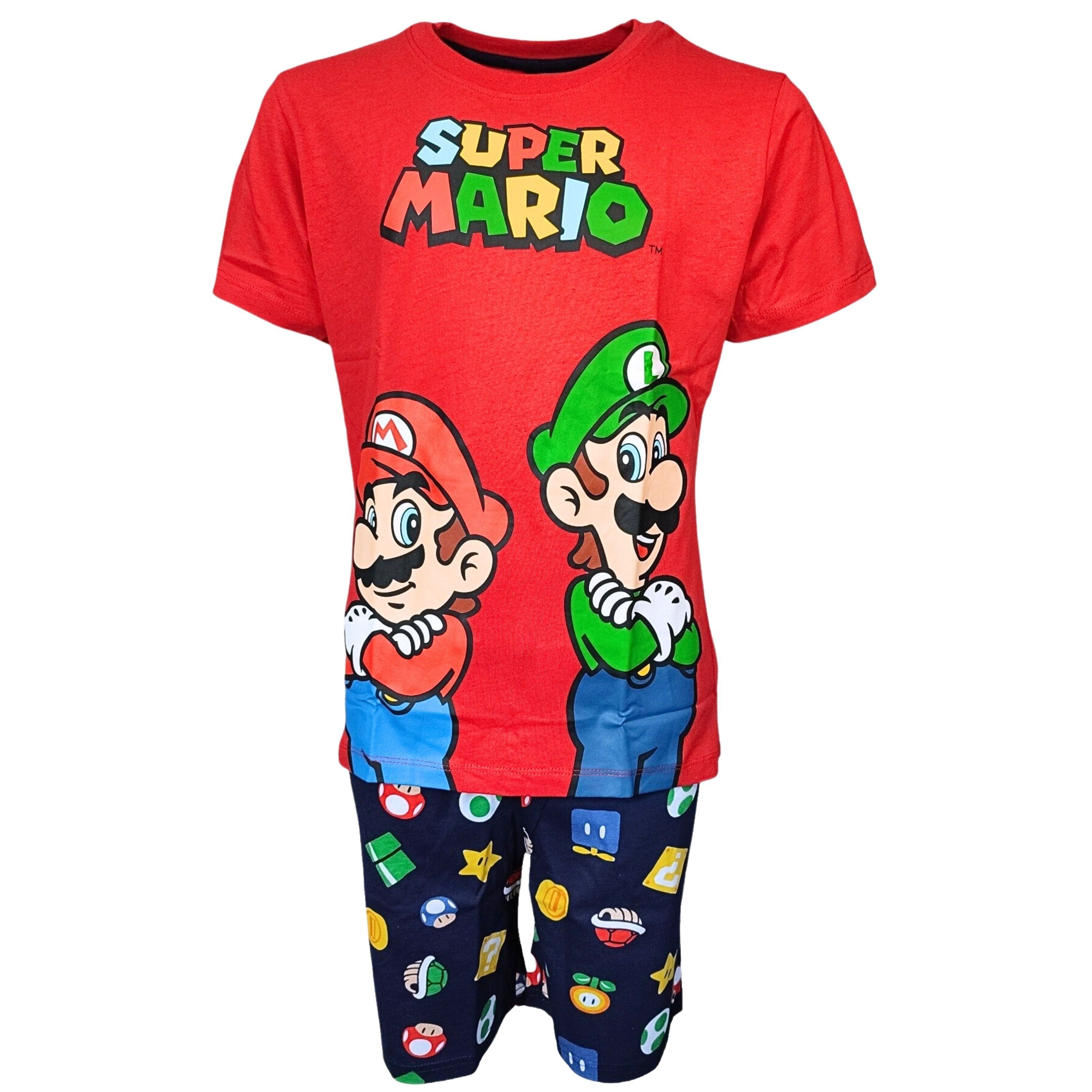 Super Mario Schlafanzug Mario & Luigi (2 tlg) Jungen Pyjama Set kurz - Kinder Shorty Gr. 104-140 cm Rot