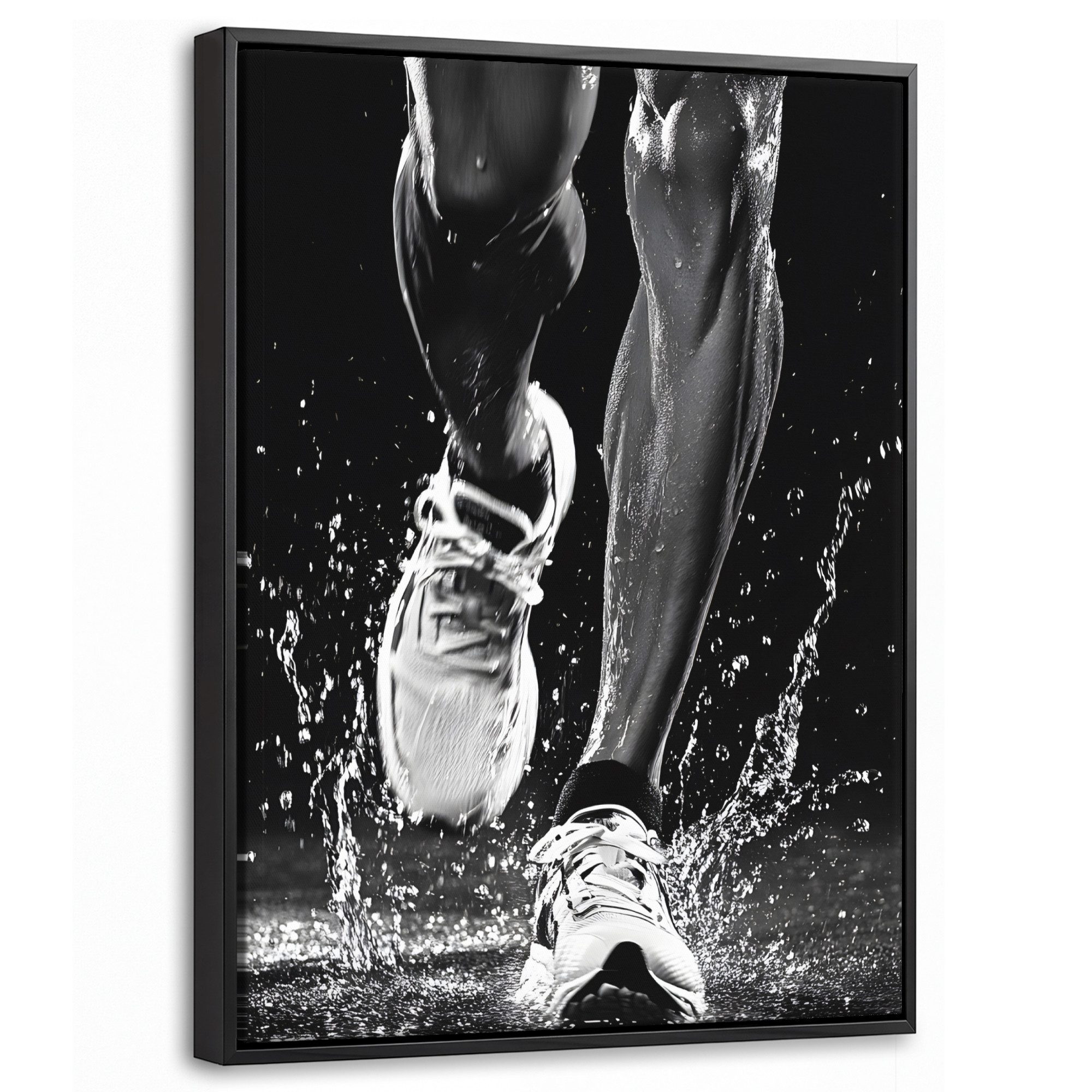 OneMillionCanvasses® Leinwandbild mit Rahmen - Laufschuhe - Laufen - Drops - Schwarz, Fotodruck (1 St), Wandbild, Schattenfugenrahmen, Aufhängefertig, Wanddeko 30x40cm