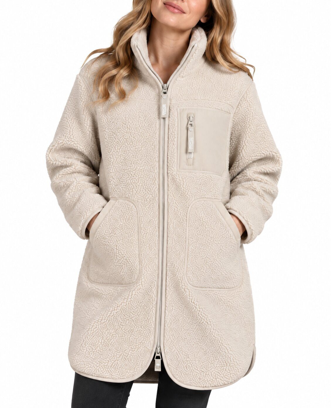 SUBLEVEL Fleecejacke Damen Teddy Fleece Mantel Jacke Lang geschnitten kuschelig Perfekte Passform Hochwertige Verarbeitung, Angenehm weich & warm