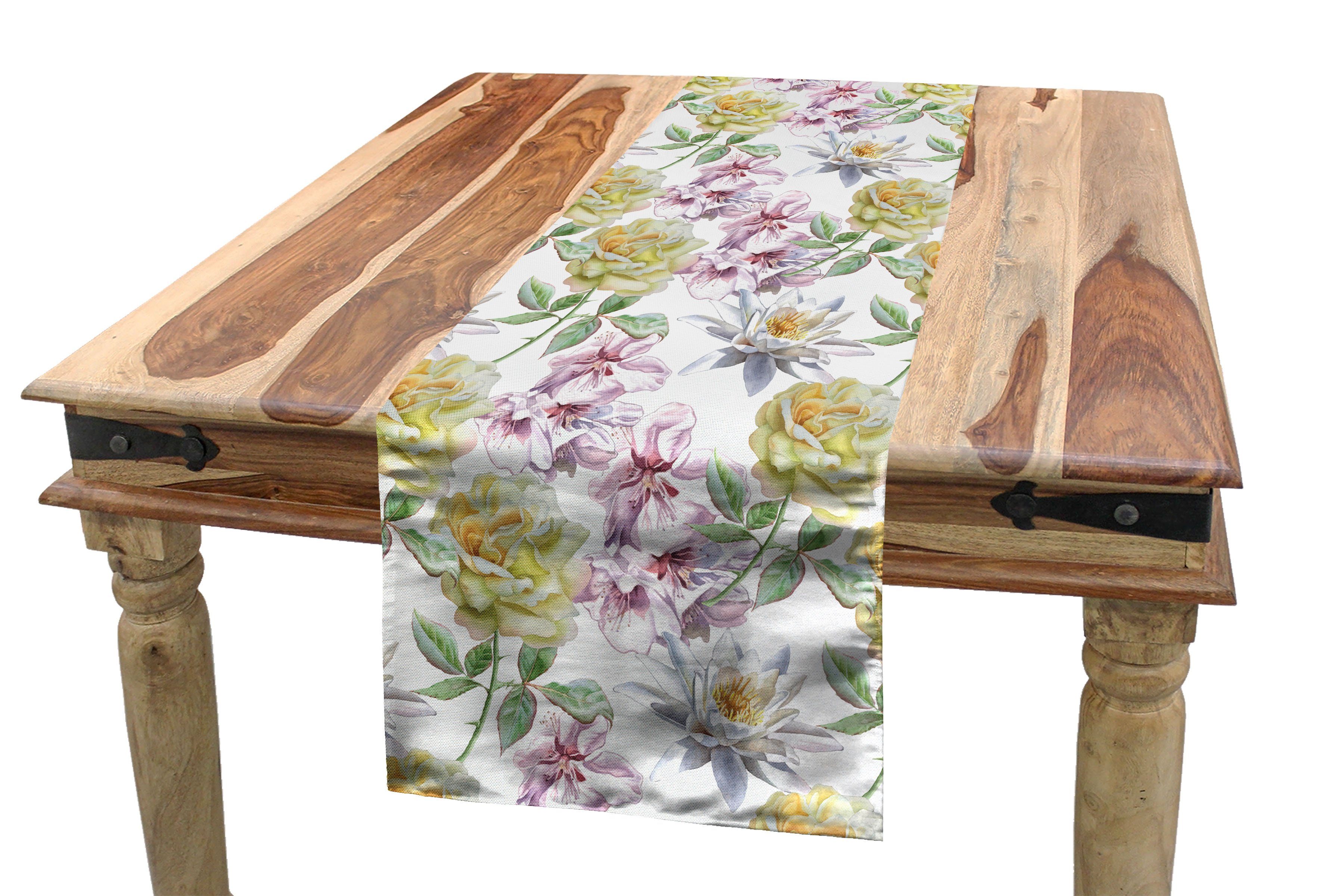 Abakuhaus Tischläufer Esszimmer Küche Rechteckiger Dekorativer Tischläufer, Blumen Rosenblätter Sakura Lily