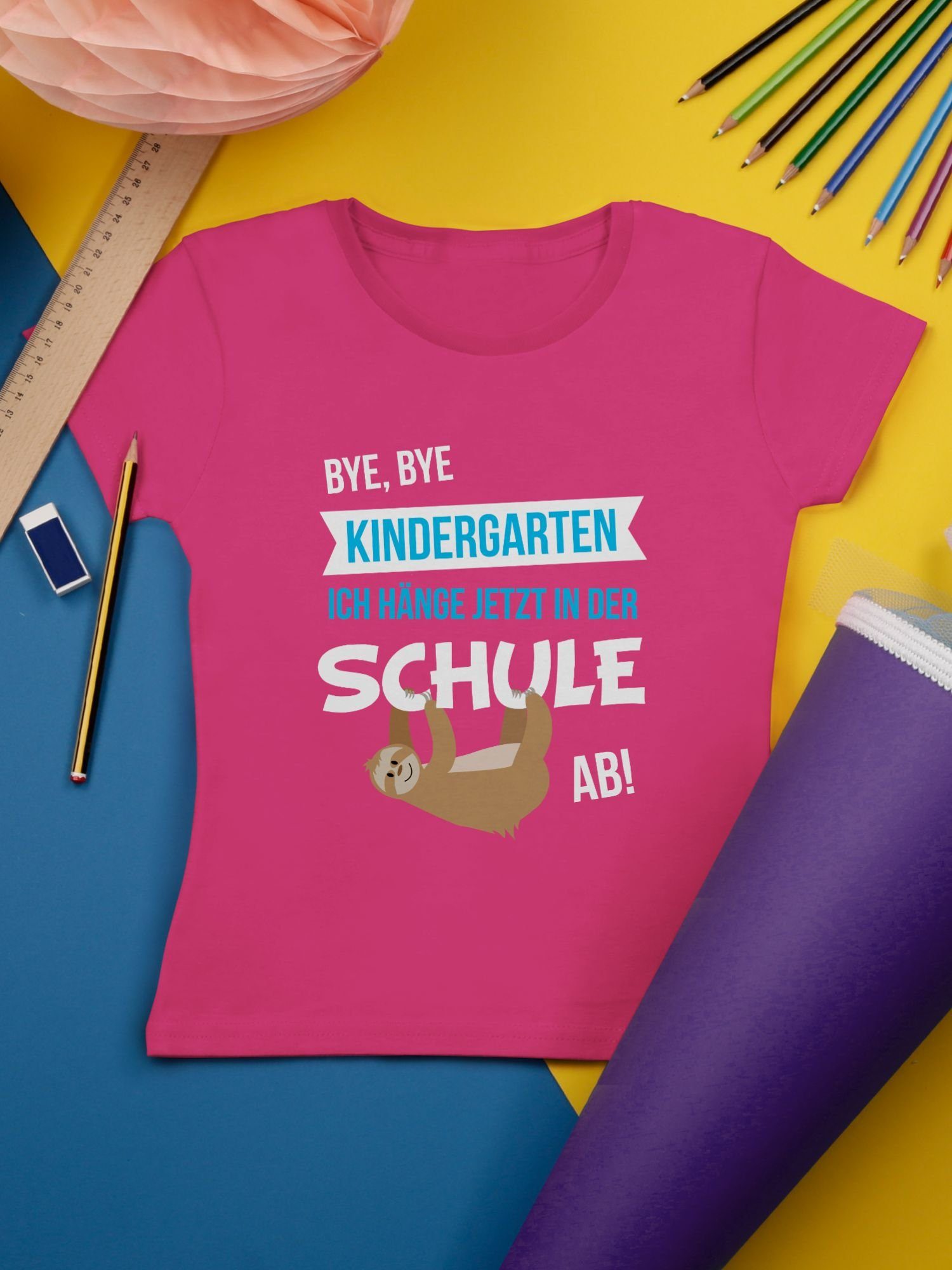 Kindergarten Fuchsia T-Shirt Bye, Mädchen Einschulung Bye Shirtracer 1