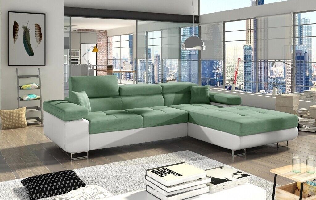 JVmoebel Ecksofa Moderne Graue Wohnlandschaft L-Form Sofa luxus Eck-Couch Neu, Made in Europe Grün/Weiß