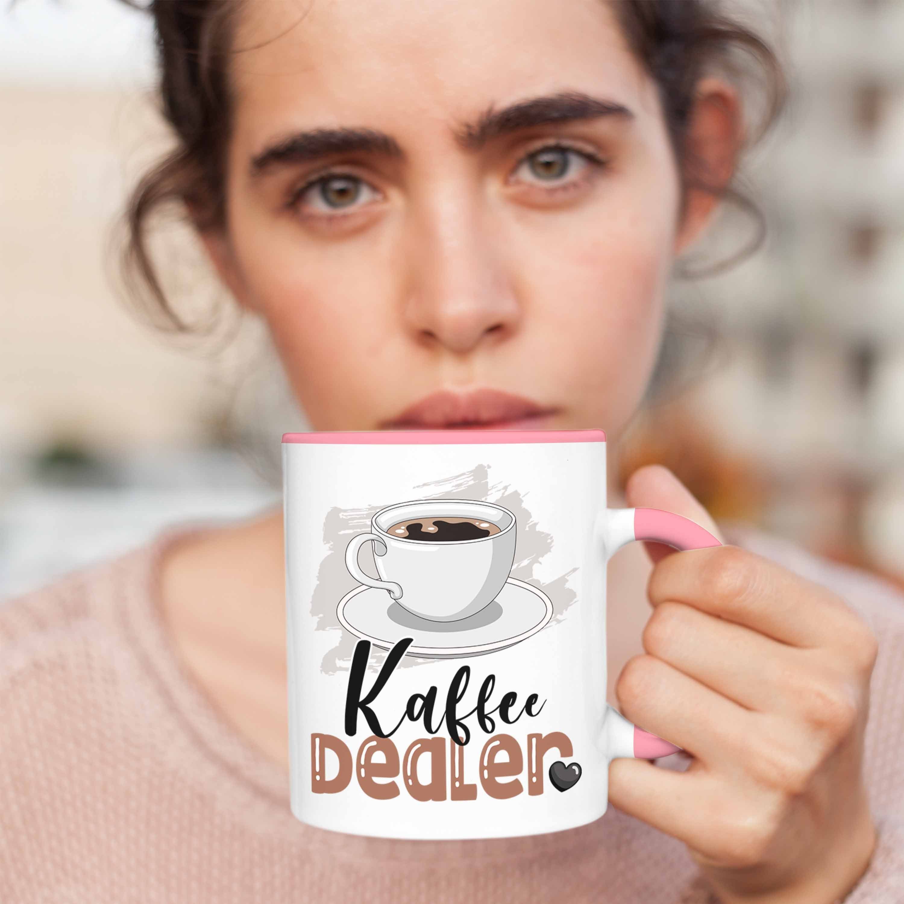 Geschenkide Spruch Geschenk Kaffee Rosa Dealer Tasse für Barista Trendation Geburtstag Tasse