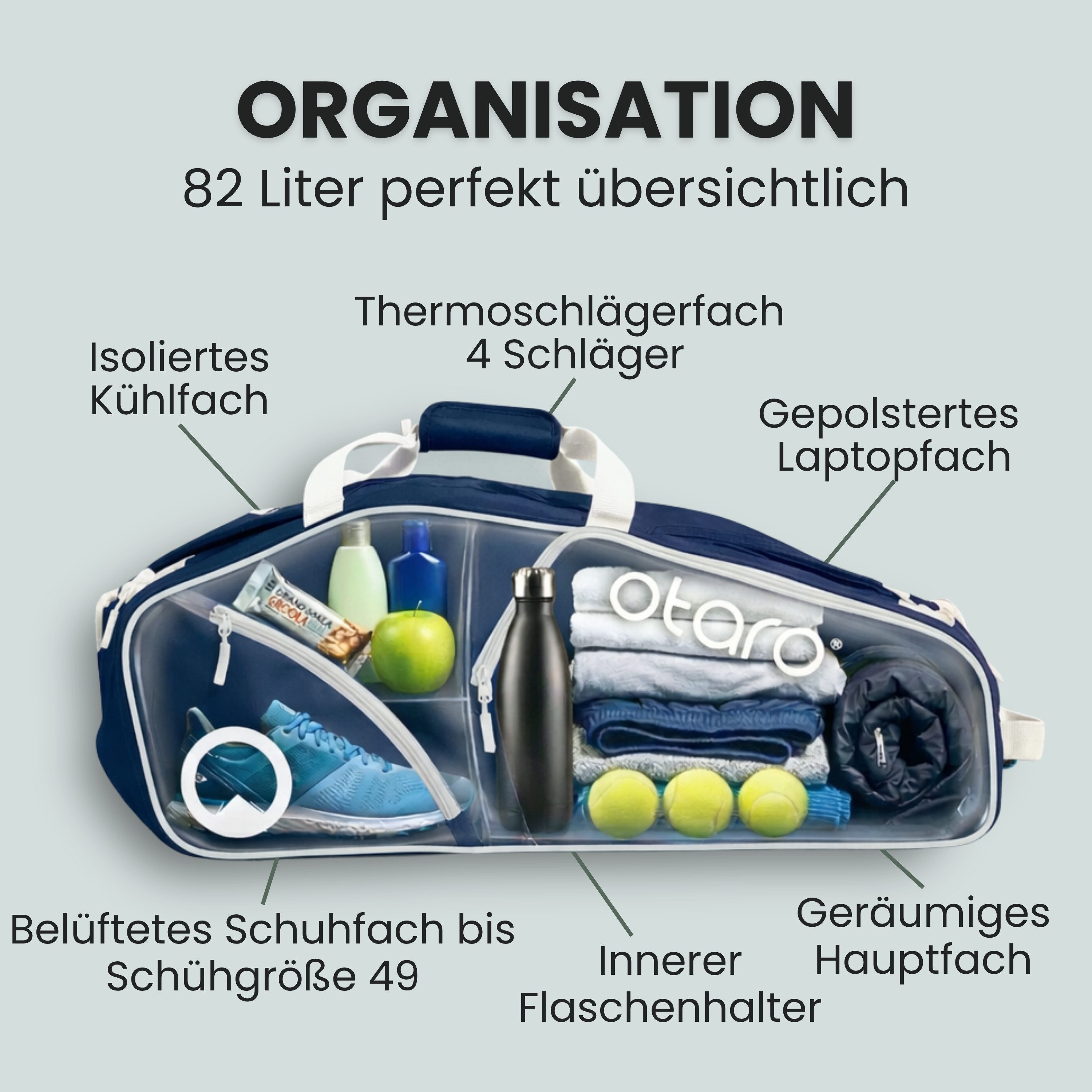 Otaro Tennistasche Tennistasche Racquet Bag, 82 Liter