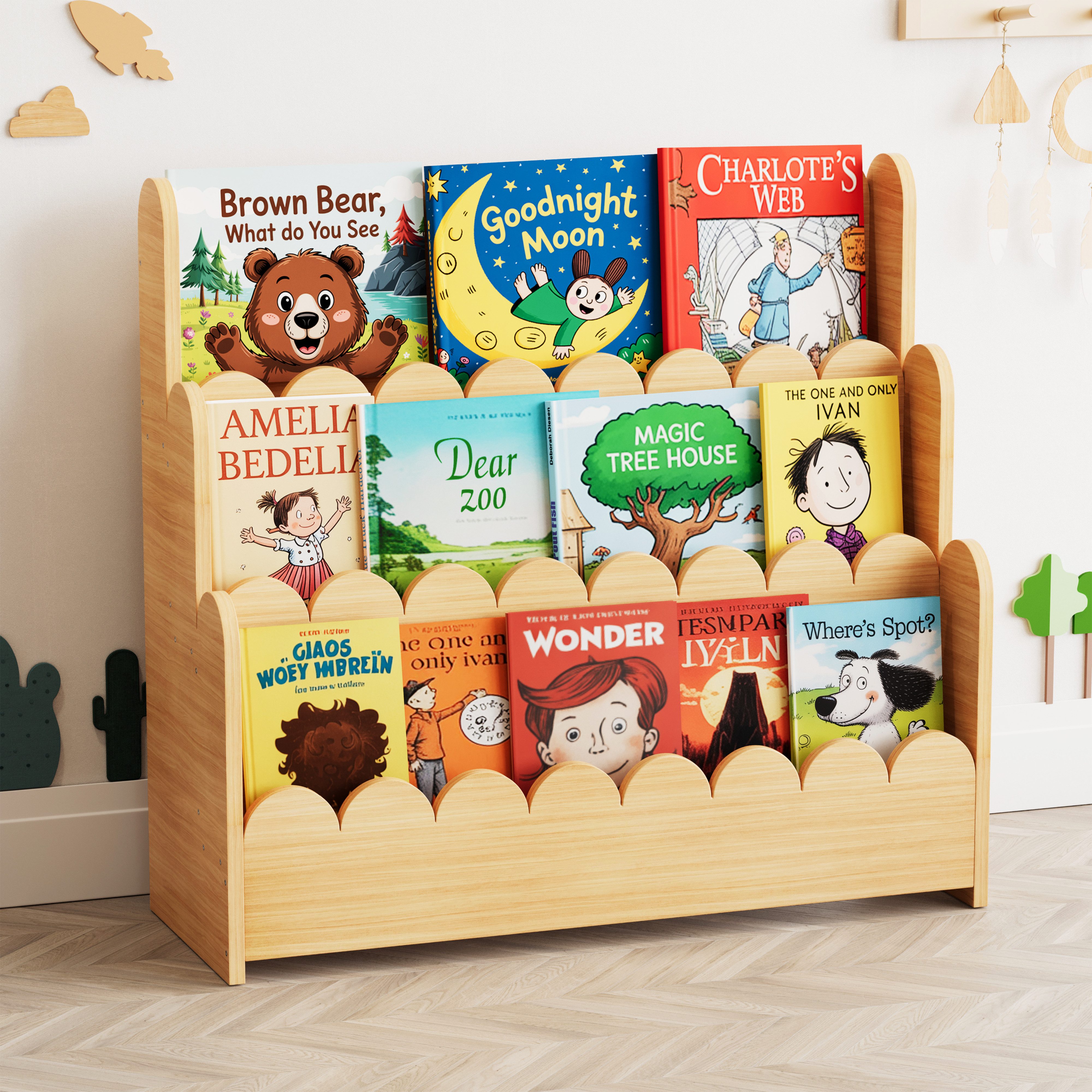 SpaceAid Bücherregal 3-stöckiges Kinderregal, Montessori-Bücherregal für Kleinkinder, 27T x 75B x 70H cm