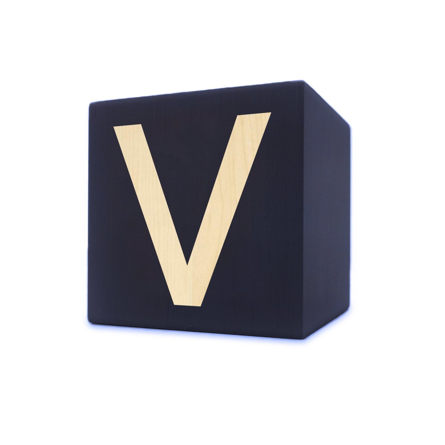 Kopper-24 Deko-Buchstaben Holzbuchstabe Würfel, 5 x 5 cm, schwarz, Buchstabe V