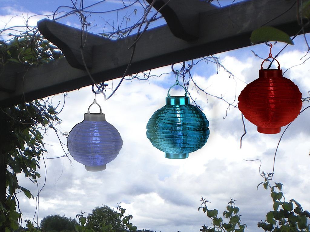 STAR TRADING LED Lampion LED Solar Lampion f. Balkon Terrasse Garten 25cm Sensor m. Haken blau, LED Classic, Neutralweiß (3300K bis 5300K)