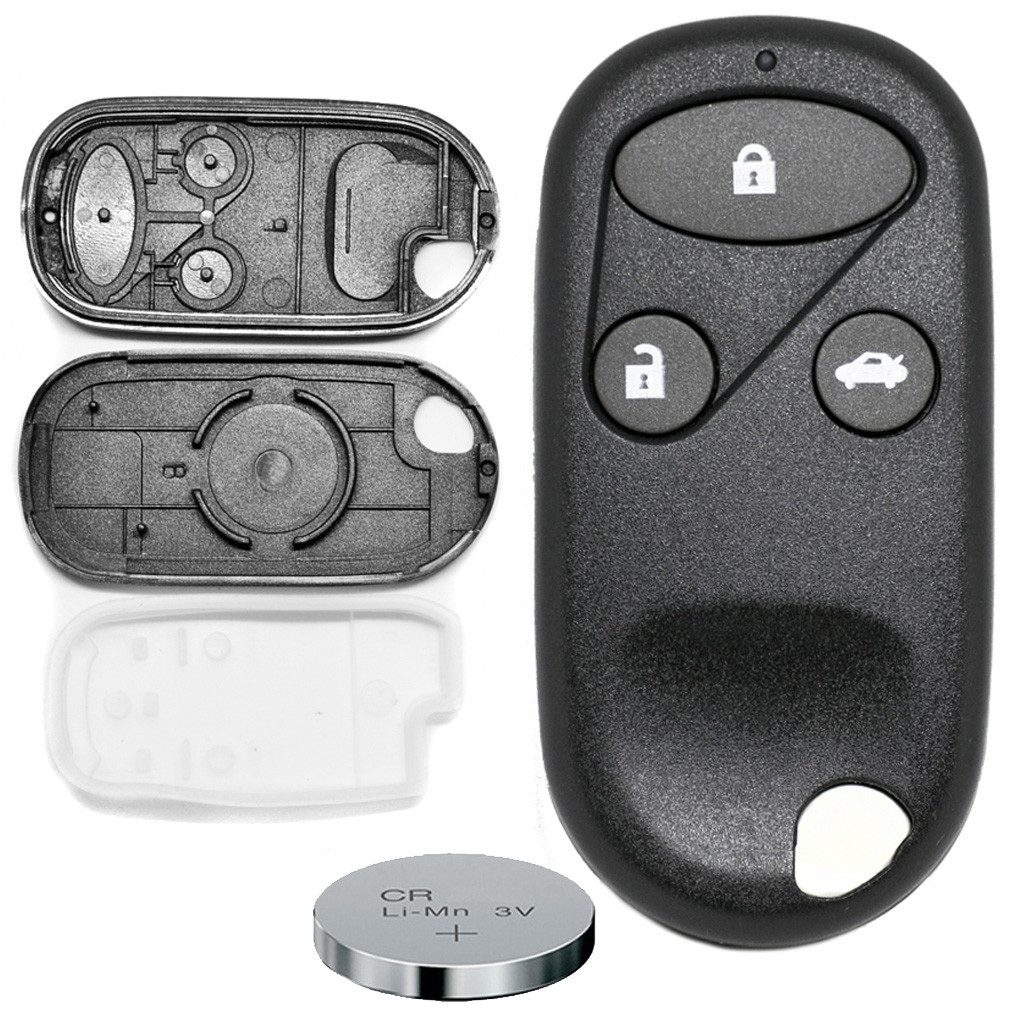 mt-key Auto Schlüssel Austausch Gehäuse 3 Tasten + 1x passende CR2025 Knopfzelle, CR2025 (3 V), für Honda Funk Fernbedienung