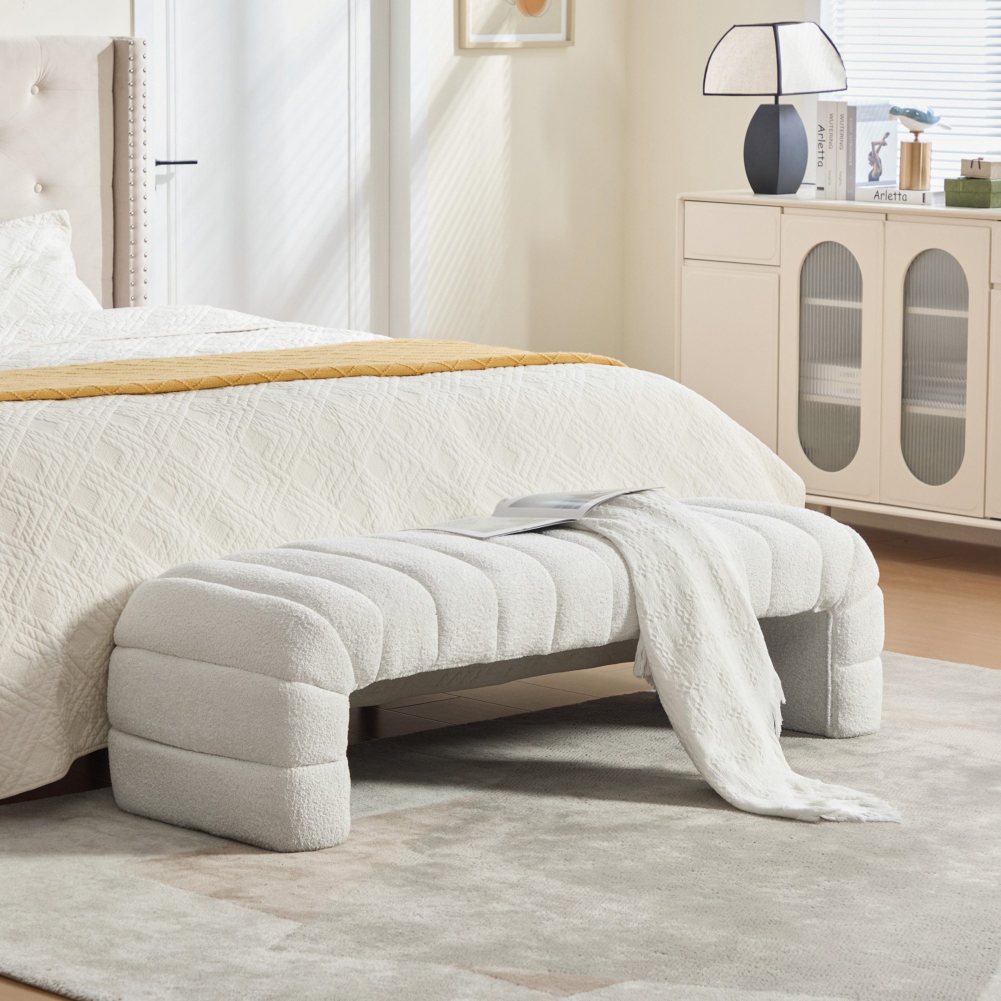 STILVORA Polsterbank Sitzbank mit Rillenpolsterung für Wohn-, Schlafzimmer, Eingangsbereich