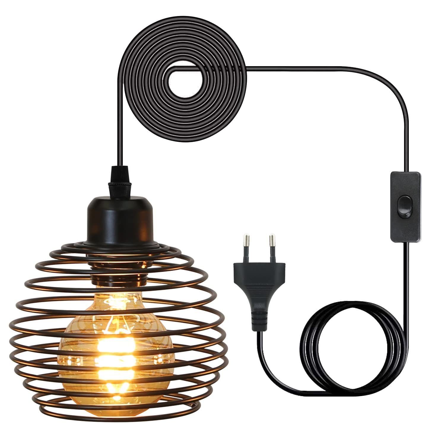 ZMH Pendelleuchte Vintage Schwarz E27 Esstischlampe 3-flammig aus Metall Retro, LED wechselbar, Pendellampe