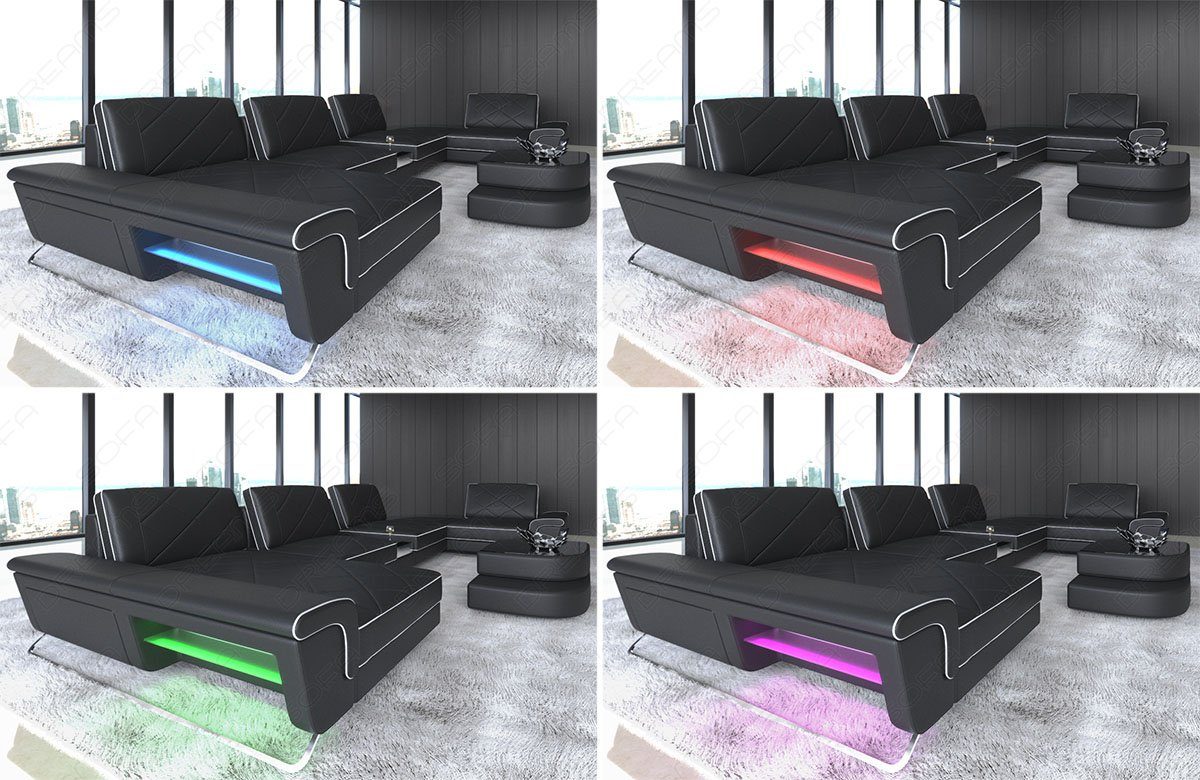 verstellbare Dreams Leder Ledersofa, Bari Couch, mit Designersofa Rückenlehnen, U Form Sofa Wohnlandschaft Sofa LED,