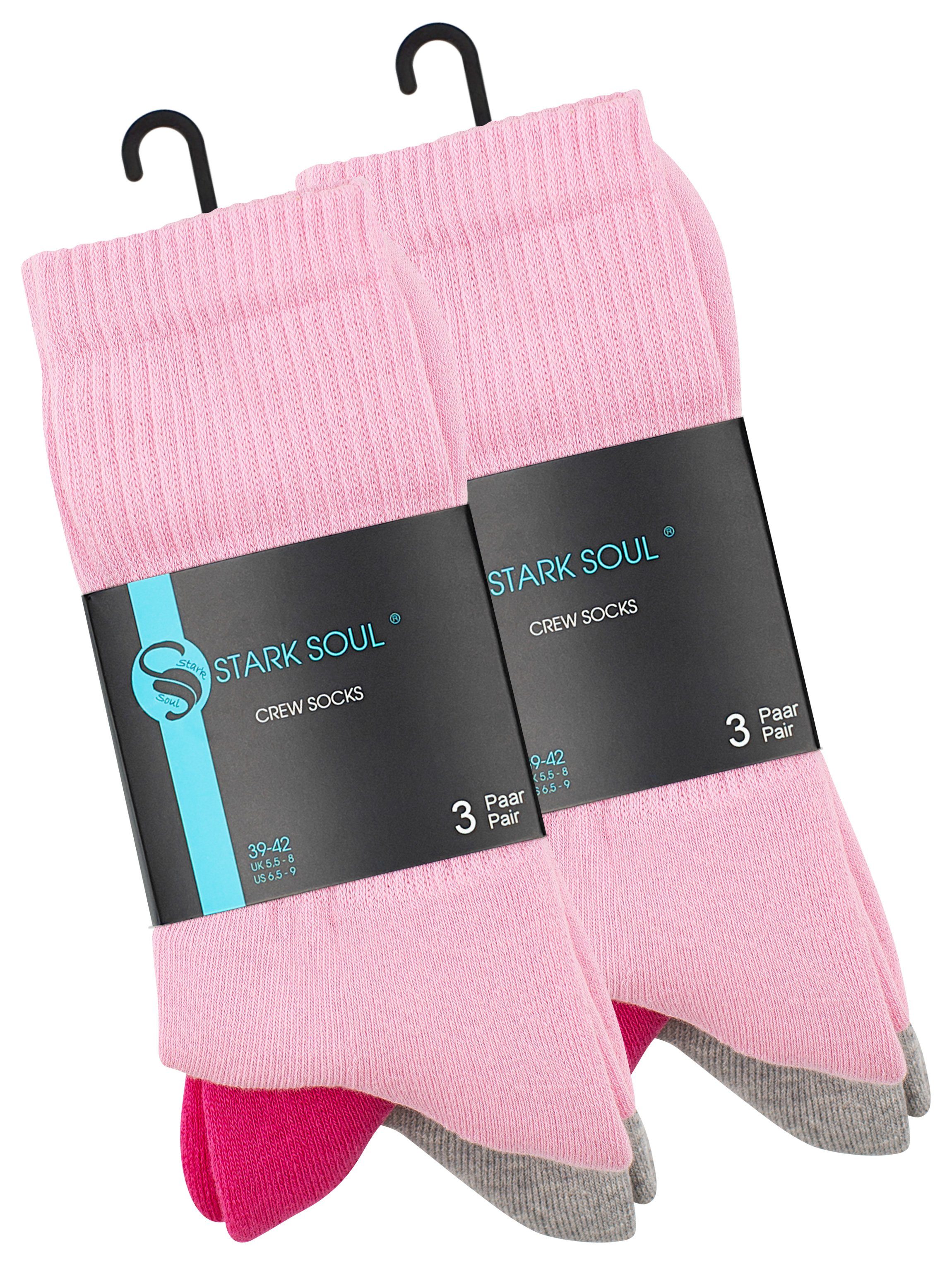 Baumwolle Paar) (6 gekämmte Stark Sportsocken flache mit gepolsterte Frottee-Sohle Zehennaht, Pink/Rosa/Grau Sportsocken FROTTEESOHLE, Soul®