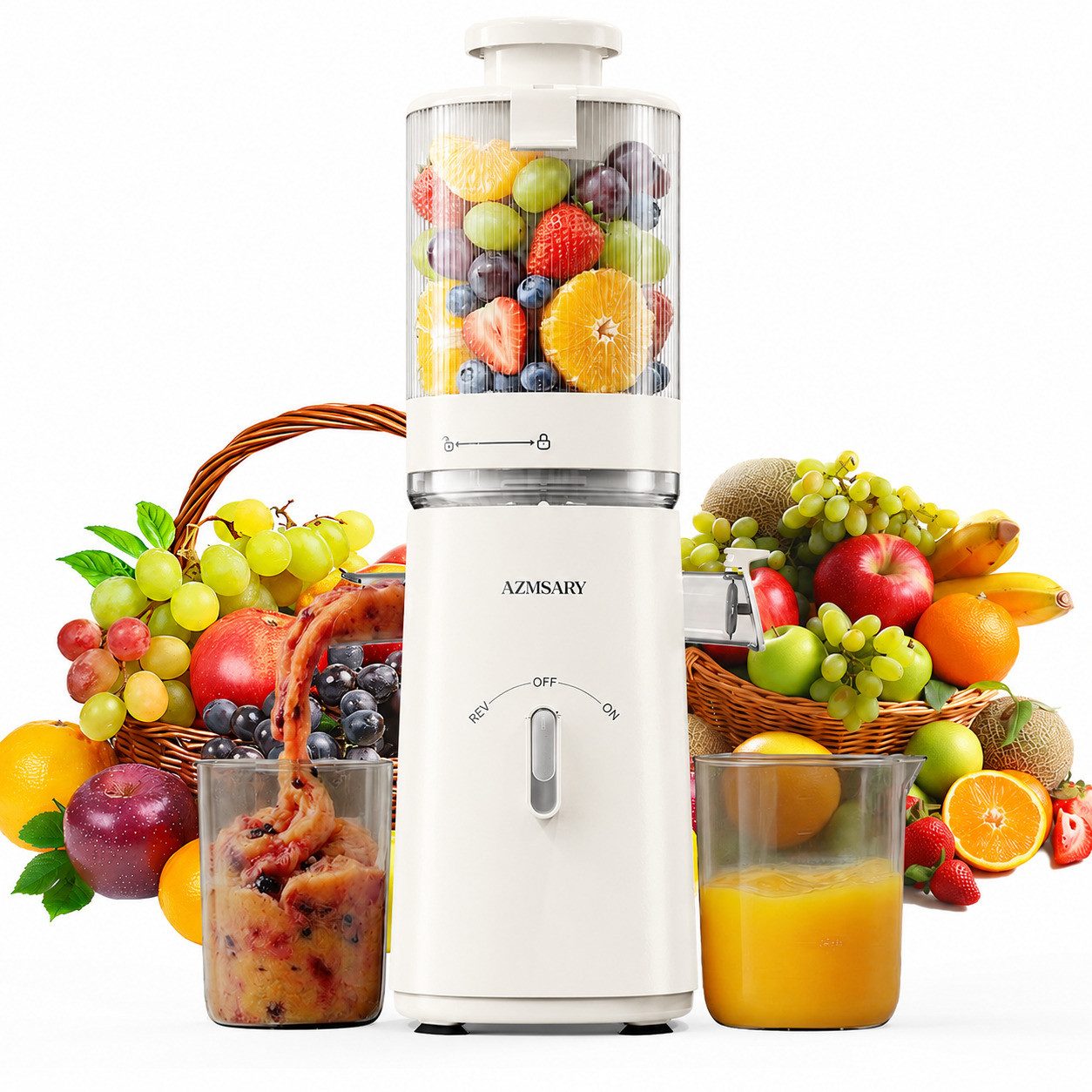 Azmsary Slow Juicer Azmsary Slow Juicer 99,6% Saftreinheit, 1,5L, REV-Modus, 220 W, ‎Leiser Motor, Slow Juicer, Verarbeitung ganzer Früchte