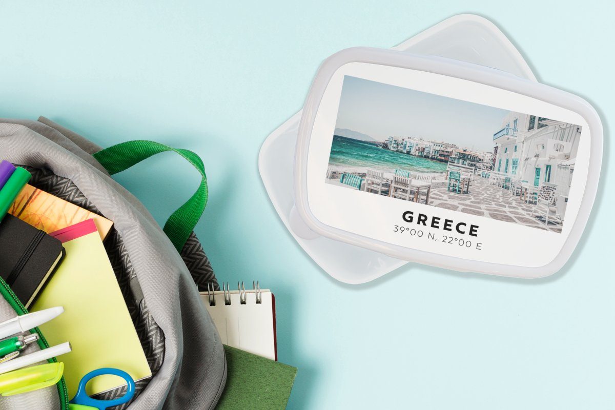 MuchoWow Lunchbox Griechenland - Kunststoff, und Meer Jungs Brotbox - Blau (2-tlg), weiß Kinder Mädchen Stühle, Erwachsene, - und für für Brotdose