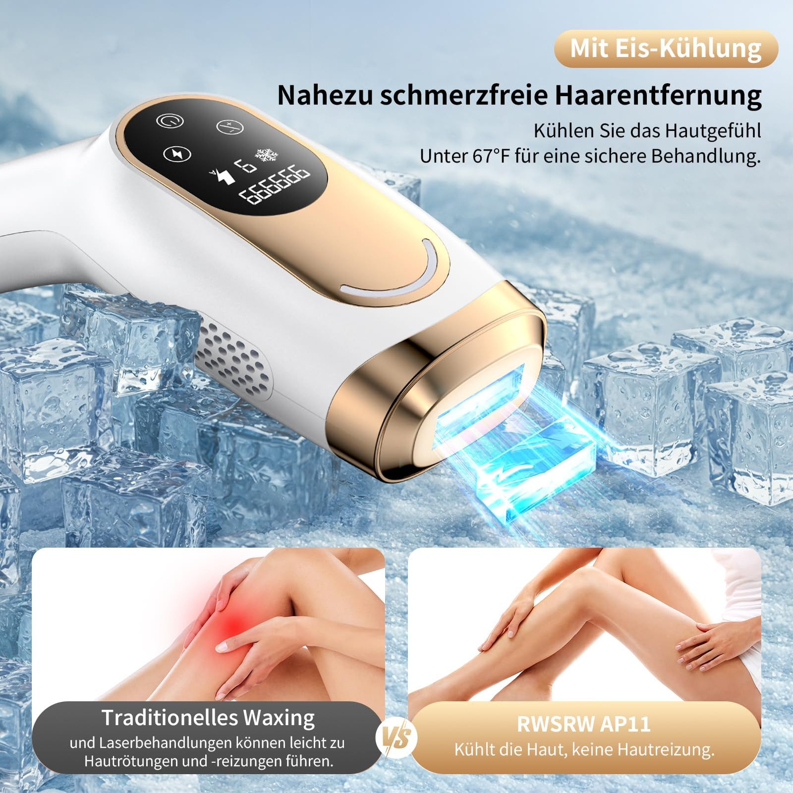 AIBISTAR IPL-Haarentferner IPL-Haarentferner Laser Haarentfernung – 9 Stufen, Eiskühlung, 999,999 Lichtimpulse, für Männer, Frauen, Achseln, Beine, Körper, Laser Haarentfernung Zuhause Dauerhafte Schmerzlos Haarentfernung