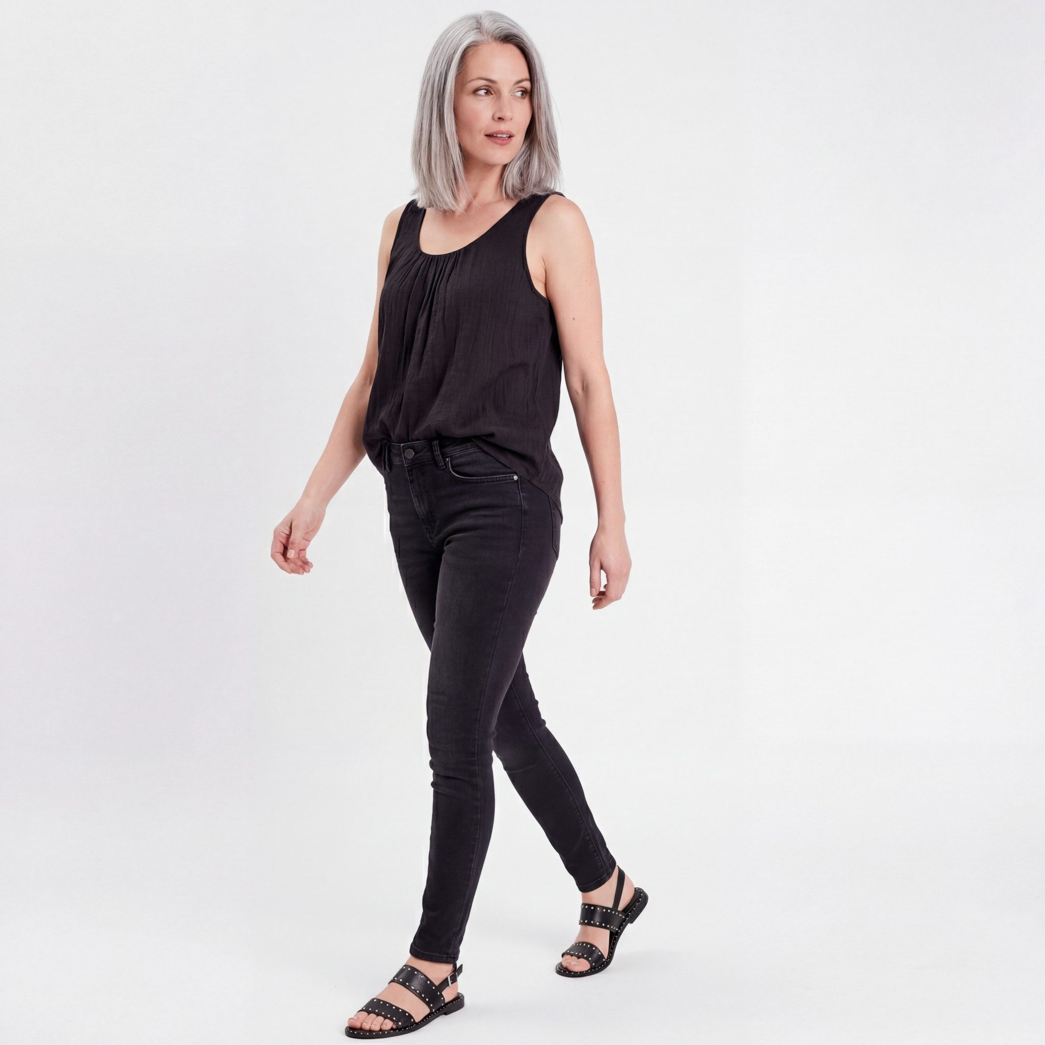 OriginalYou Trägertop Damen Sommer Top Leinenoptik blickdichtes Oberteil mit Innentop Größen von 36 bis 48, Unifarben, Rundhals – Bild 3 von 5