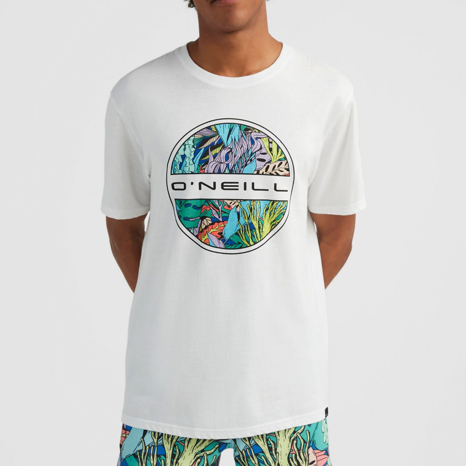 O'Neill T-Shirt Seareef snow mit 11010 Meeresflora-Print Logo kreisförmigem white und