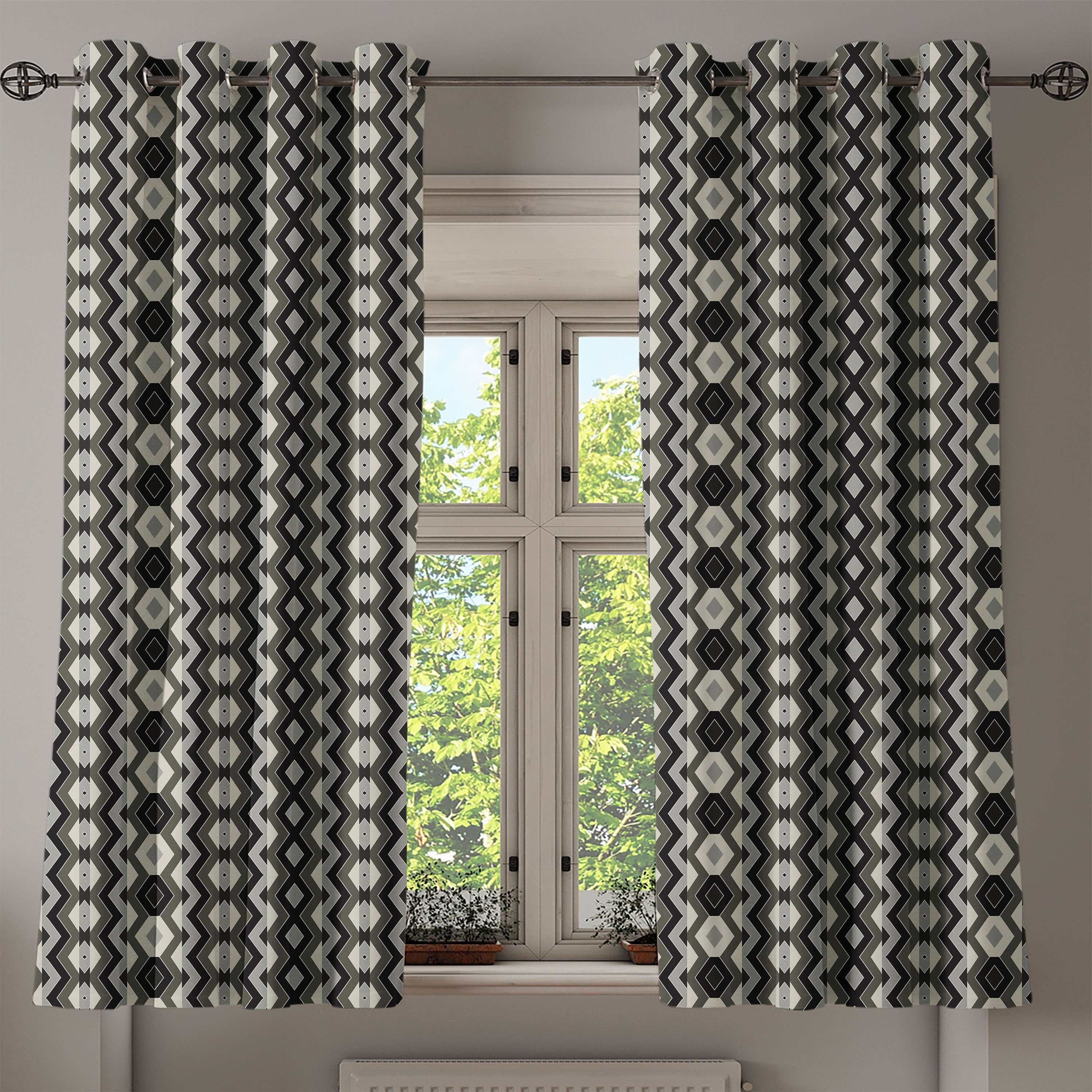Chevron Boho Dekorative 2-Panel-Fenstervorhänge Abakuhaus, Zigzags Wohnzimmer, Schlafzimmer für Gardine Geometrisch