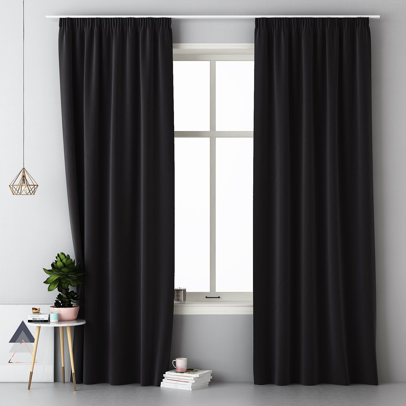 schwarz, JEMIDI, 140x250cm, Polyester, St) Vorhang Kräuselband, (1 Blickdichter Vorhang