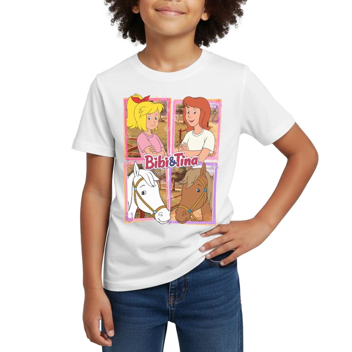 T-Shirt Bibi Und Tina Mit Amadeus Und Sabrina Kachelmotiv Kinder T-Shirt