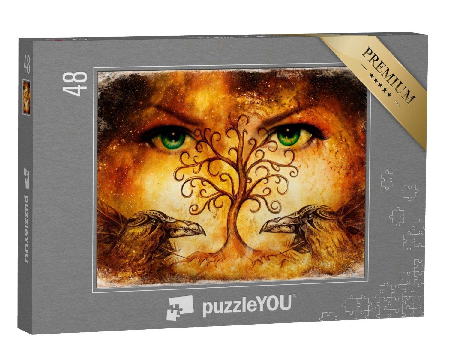 puzzleYOU Puzzle Göttin mit Rabenpaar und Lebensbaumsymbol, 48 Puzzleteile, puzzleYOU-Kollektionen Fantasy