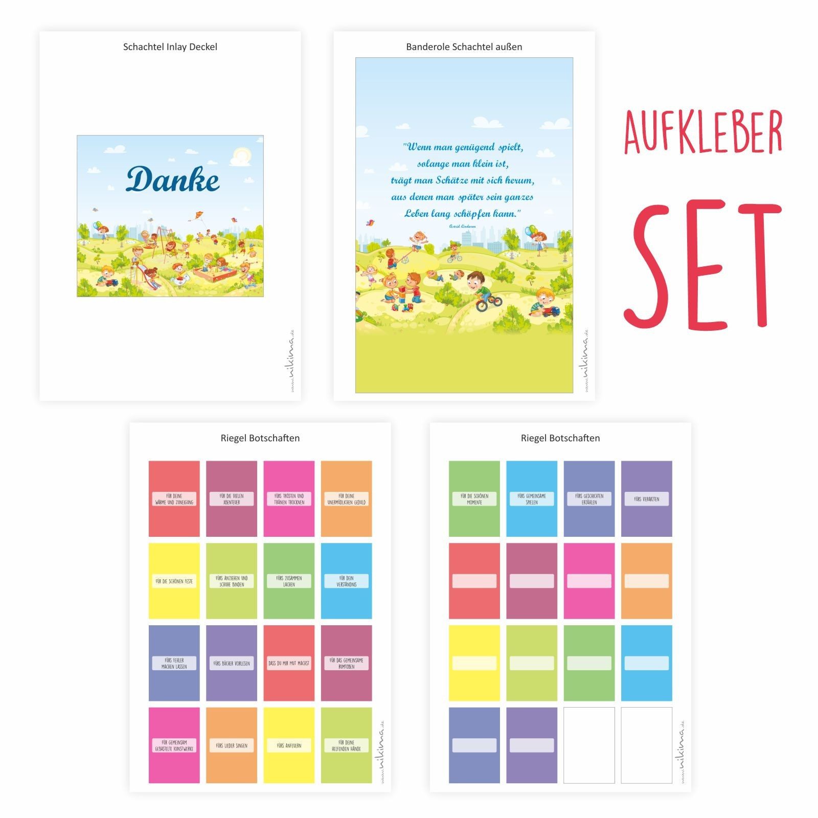 nikima Packpapier AUFKLEBER SET - Merci Danke Kinder Abschiedsgeschenk Kita Erzieher